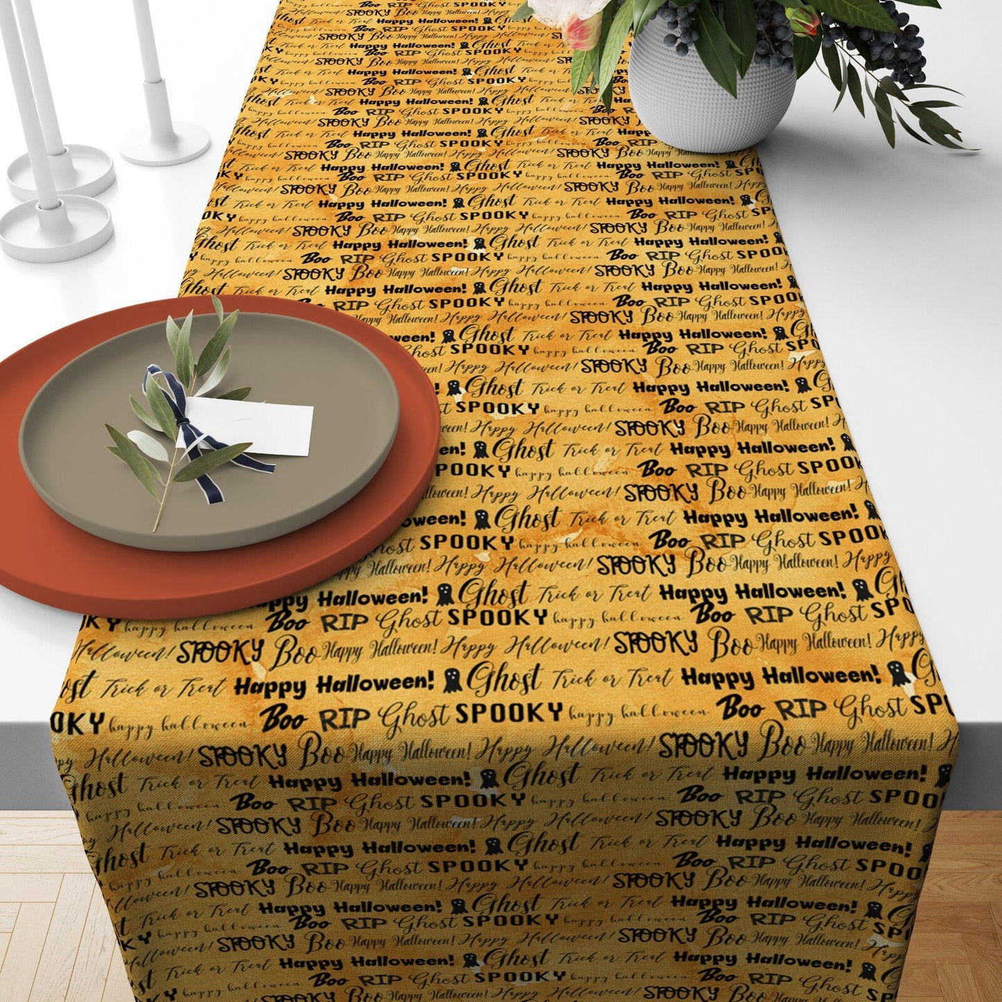 Spooky Spider Bat Halloween Table Runner