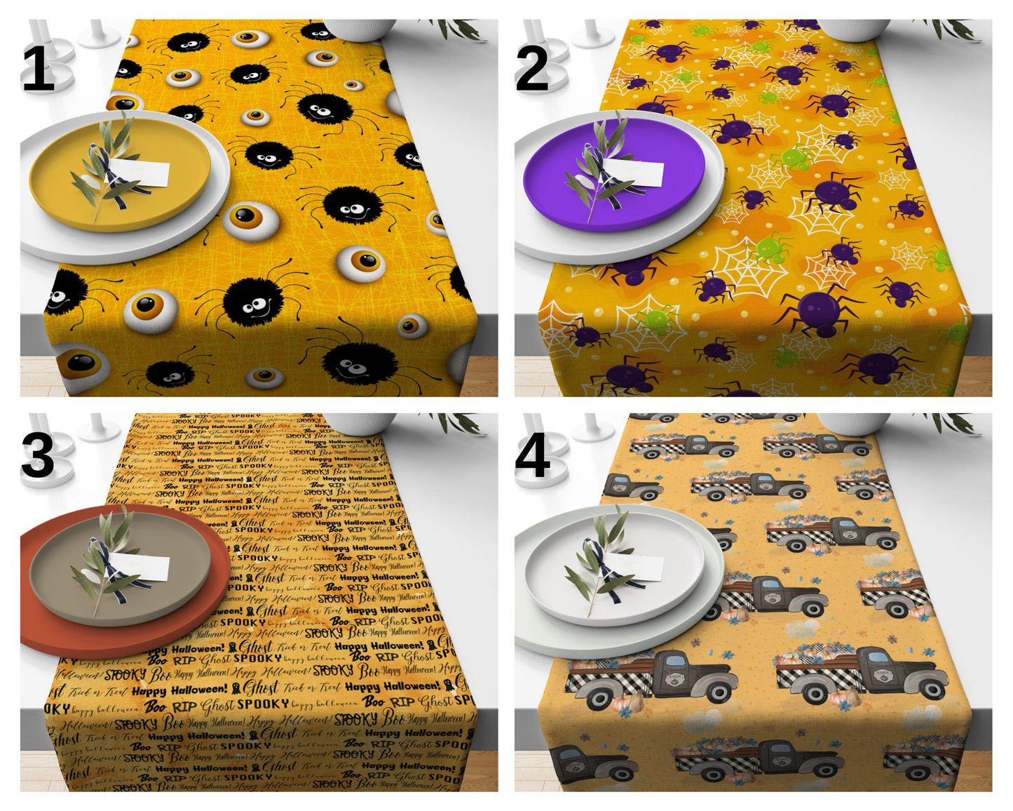 Spooky Spider Bat Halloween Table Runner