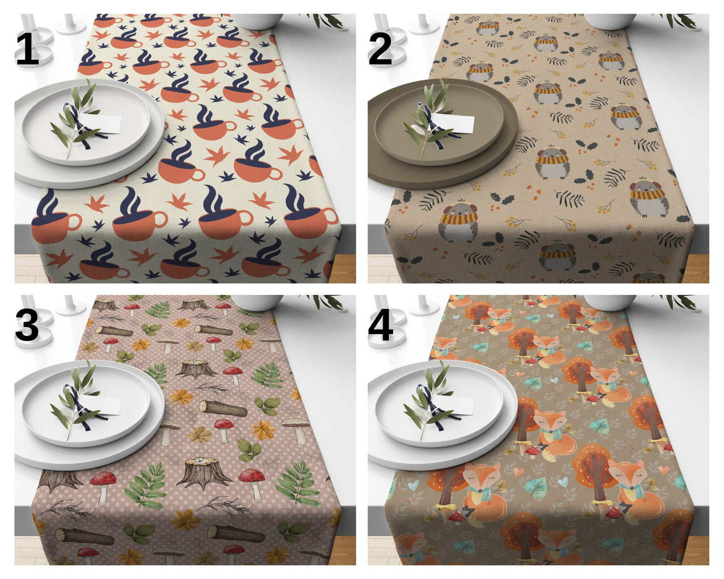 Woodland Creatures and Leaf Decoration Autumn Forest Table Runner