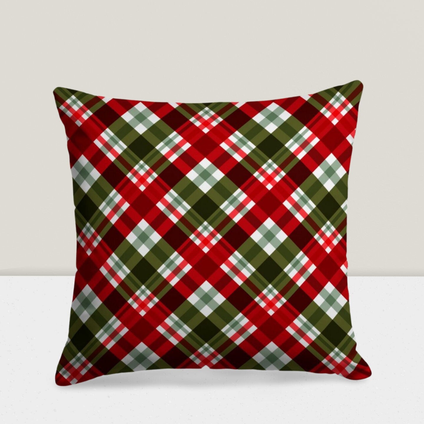 Christmas Ornaments Xmas Plaid Poinsettia Cushion Cover