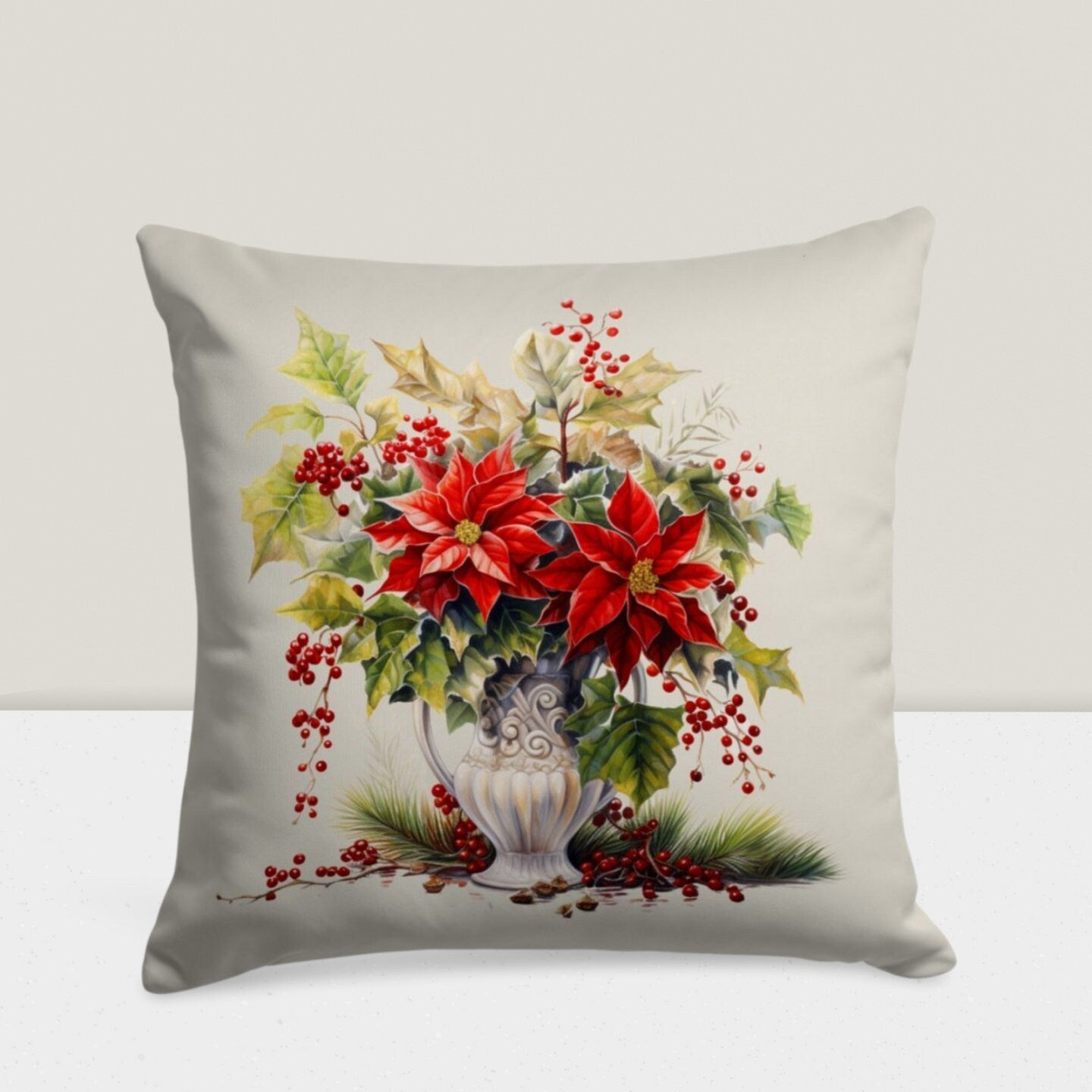 Christmas Wreath Festive Holiday Themed Cushion Cover