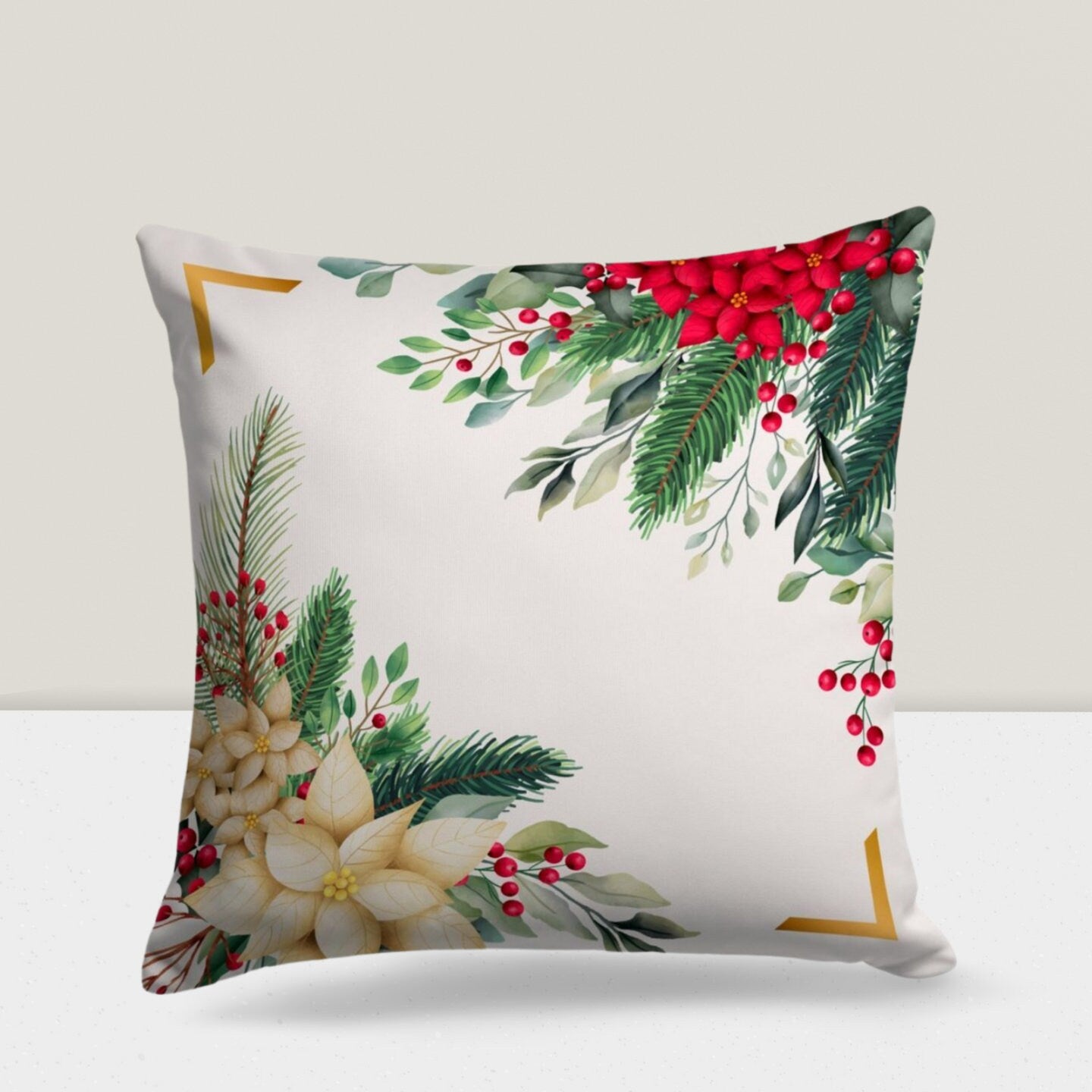 Christmas Wreath Festive Holiday Themed Cushion Cover