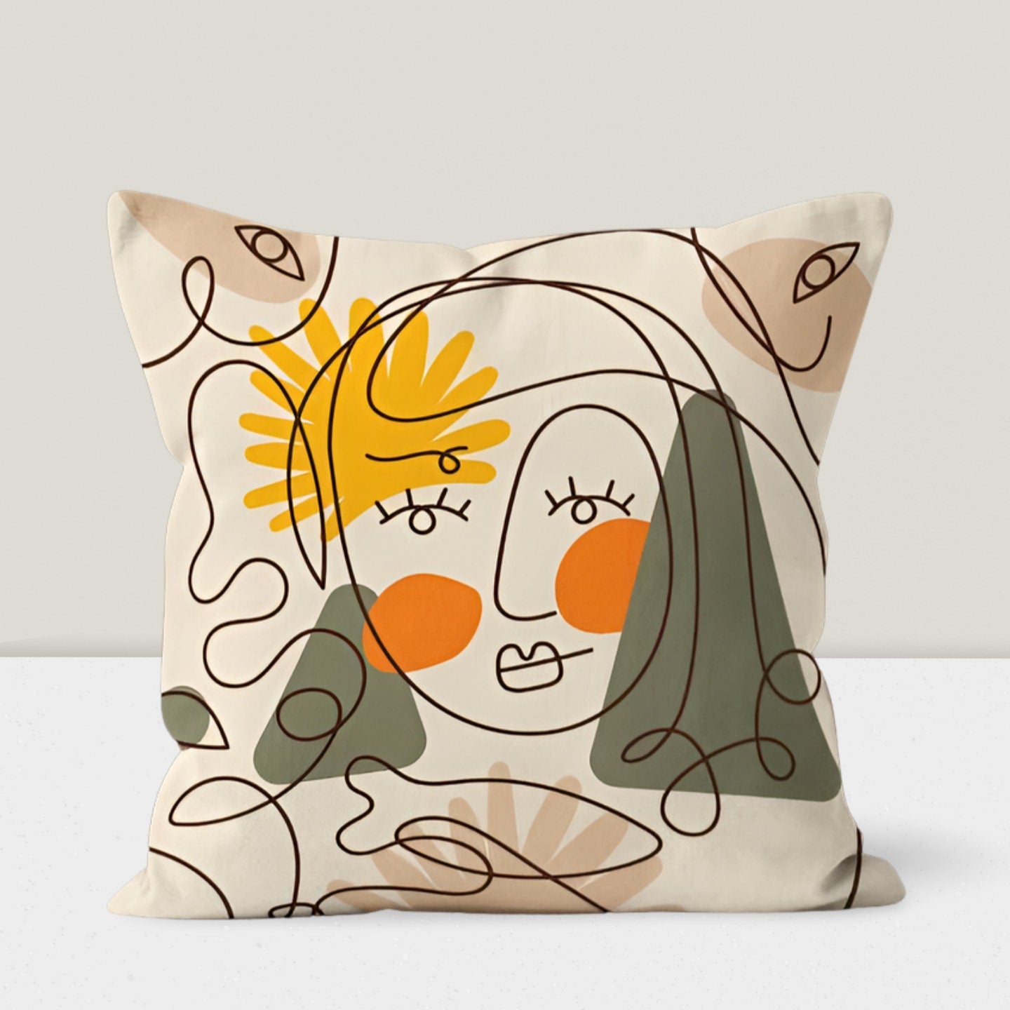 Abstract One Line Drawing Mid Century Modern Cushion Cover