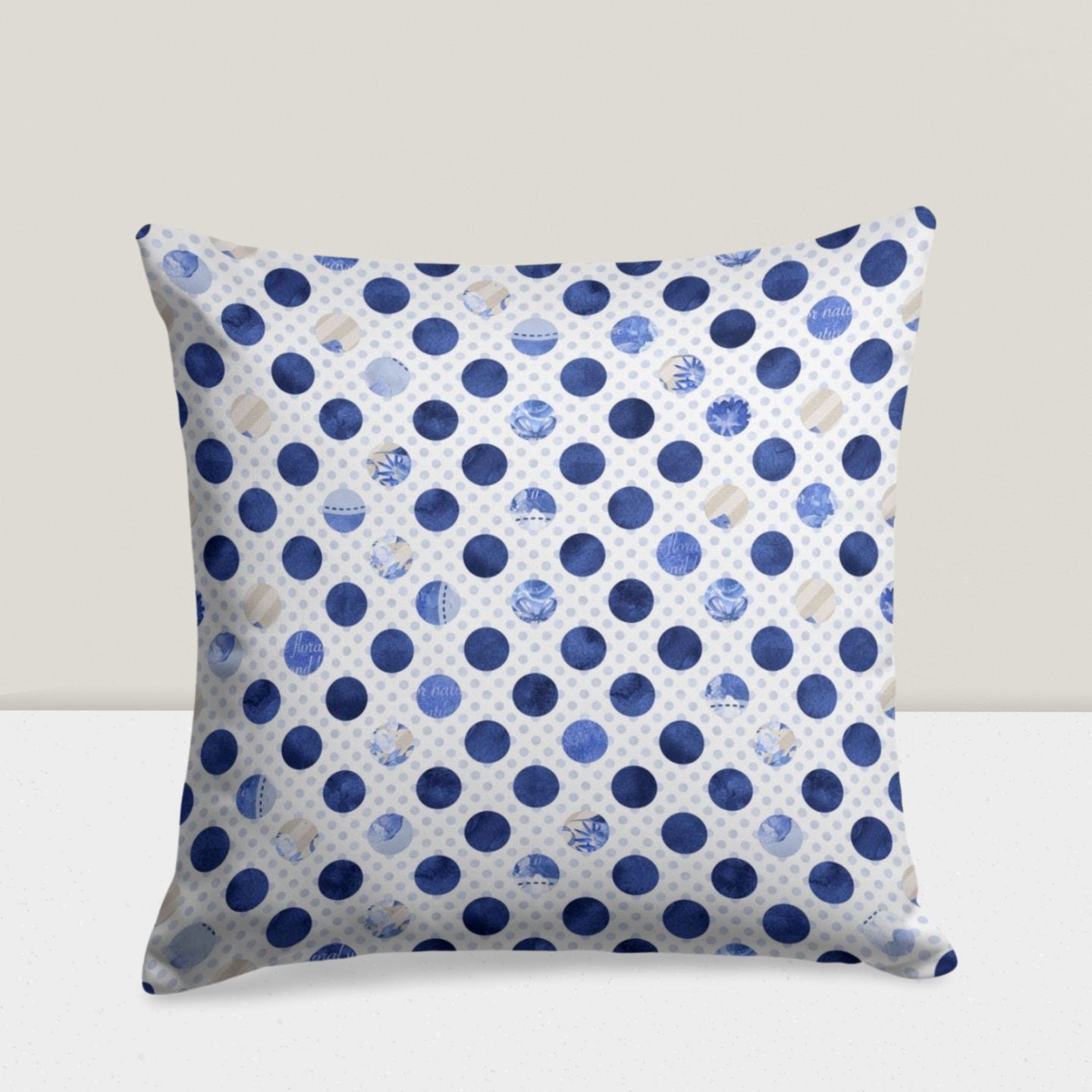 Vintage Blue Blooms, Pastel Rose, Striped Floral Cushion Cover