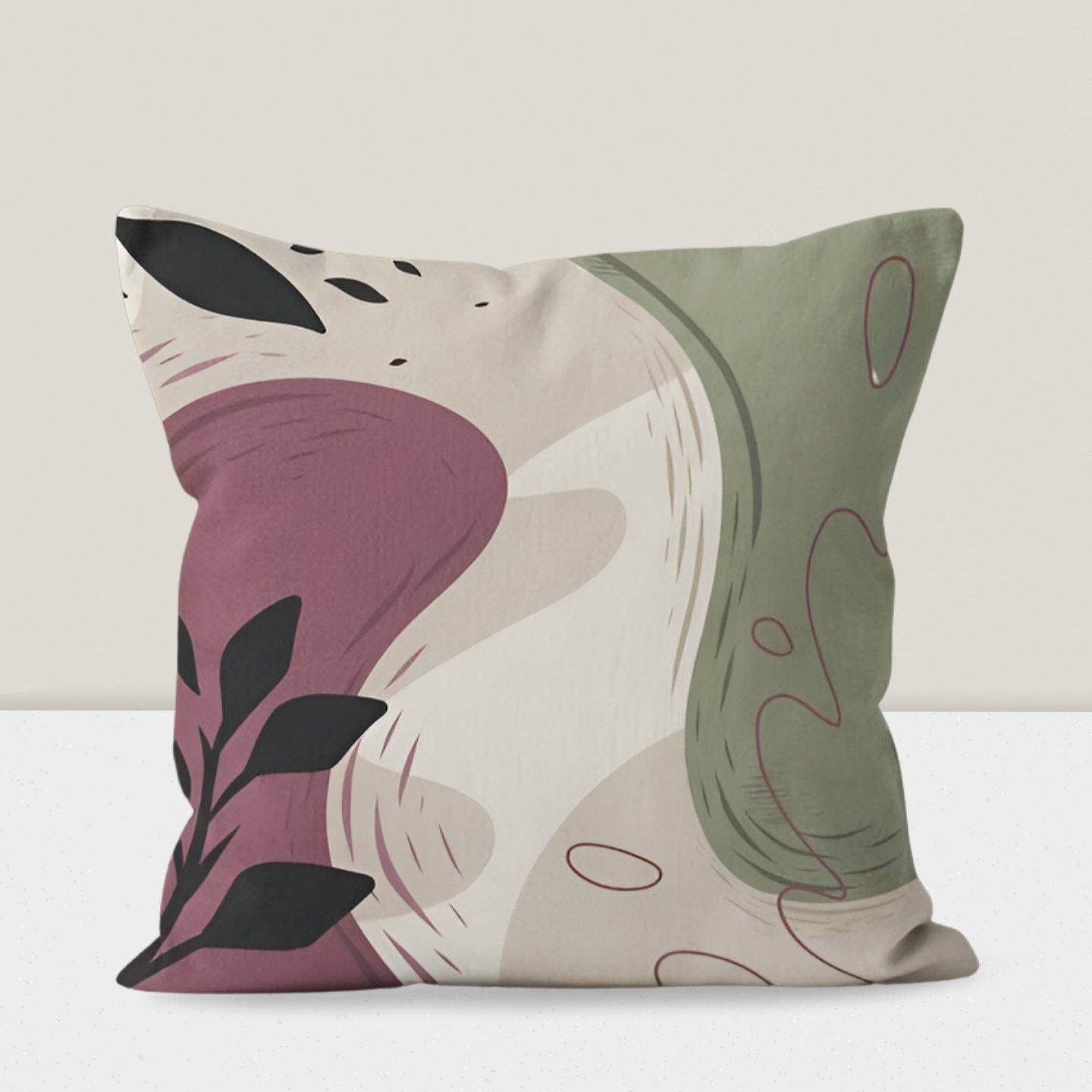 Abstract Monstera Green Floral Boho Cushion Cover