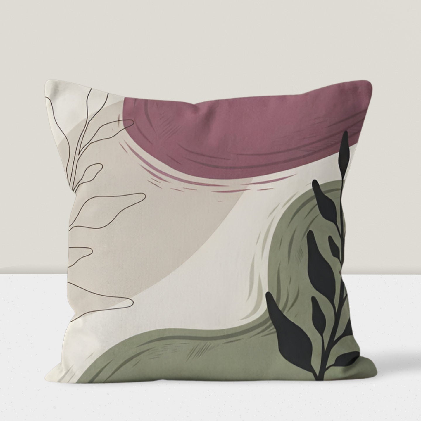 Abstract Monstera Green Floral Boho Cushion Cover