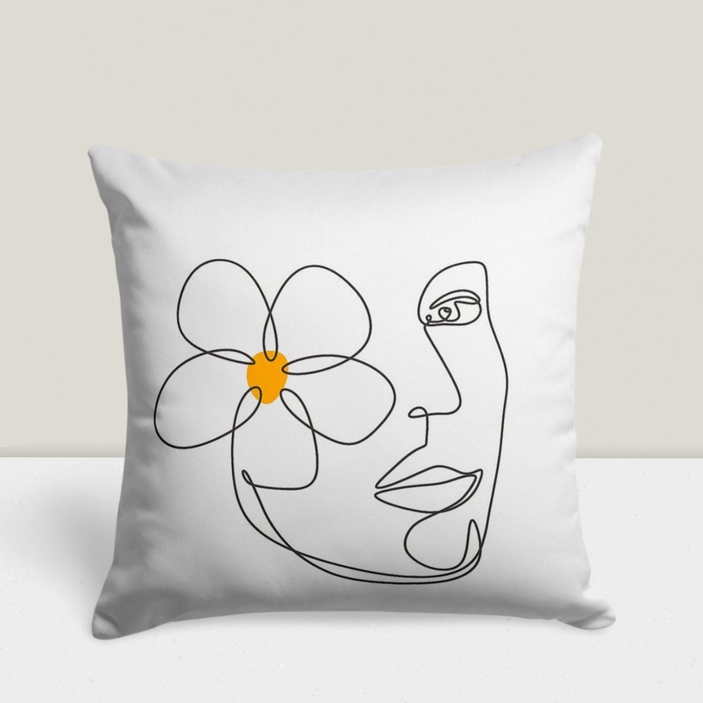 One Stroke Drawing Boho Abstract Floral Cushion Cover