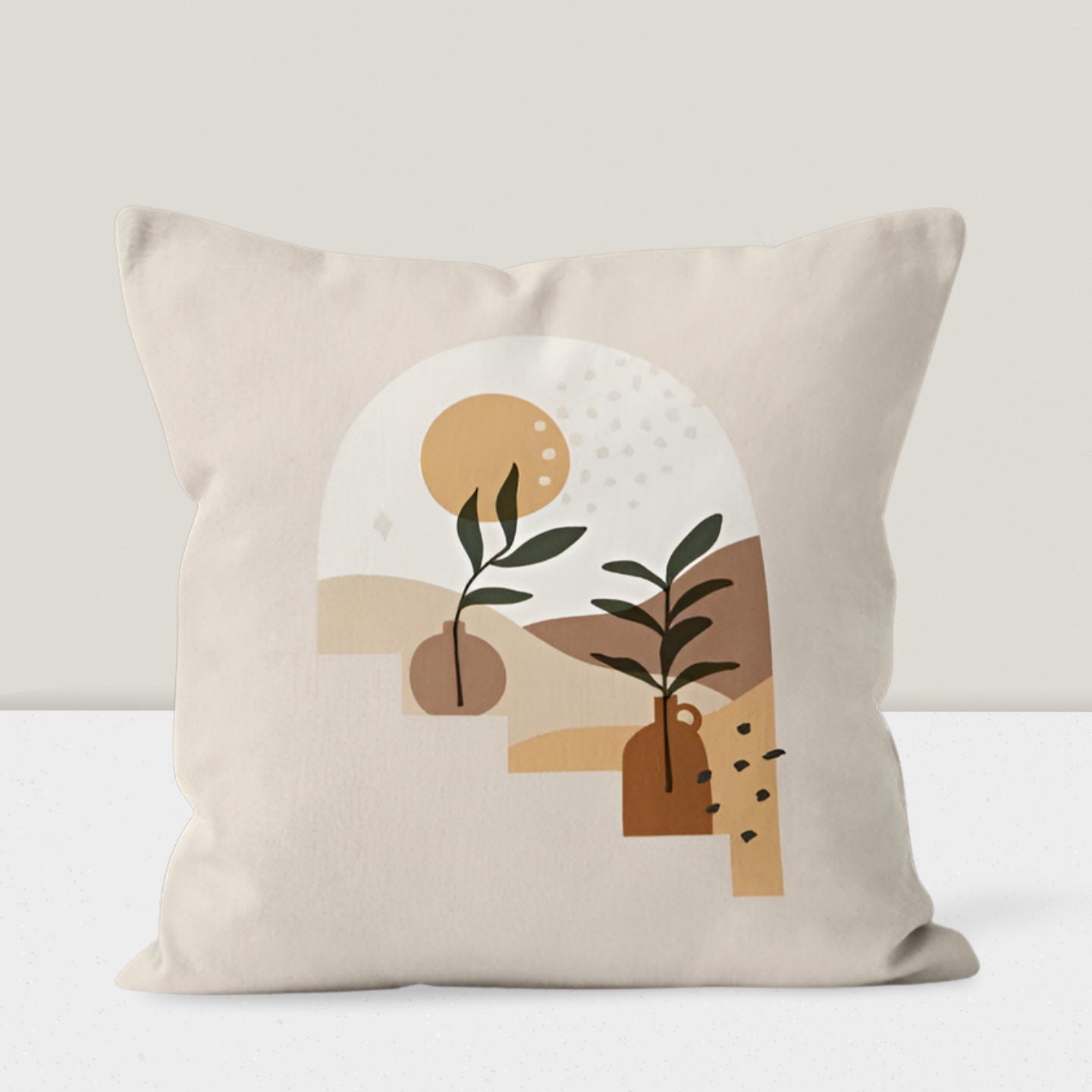 One Stroke Drawing Boho Abstract Floral Cushion Cover