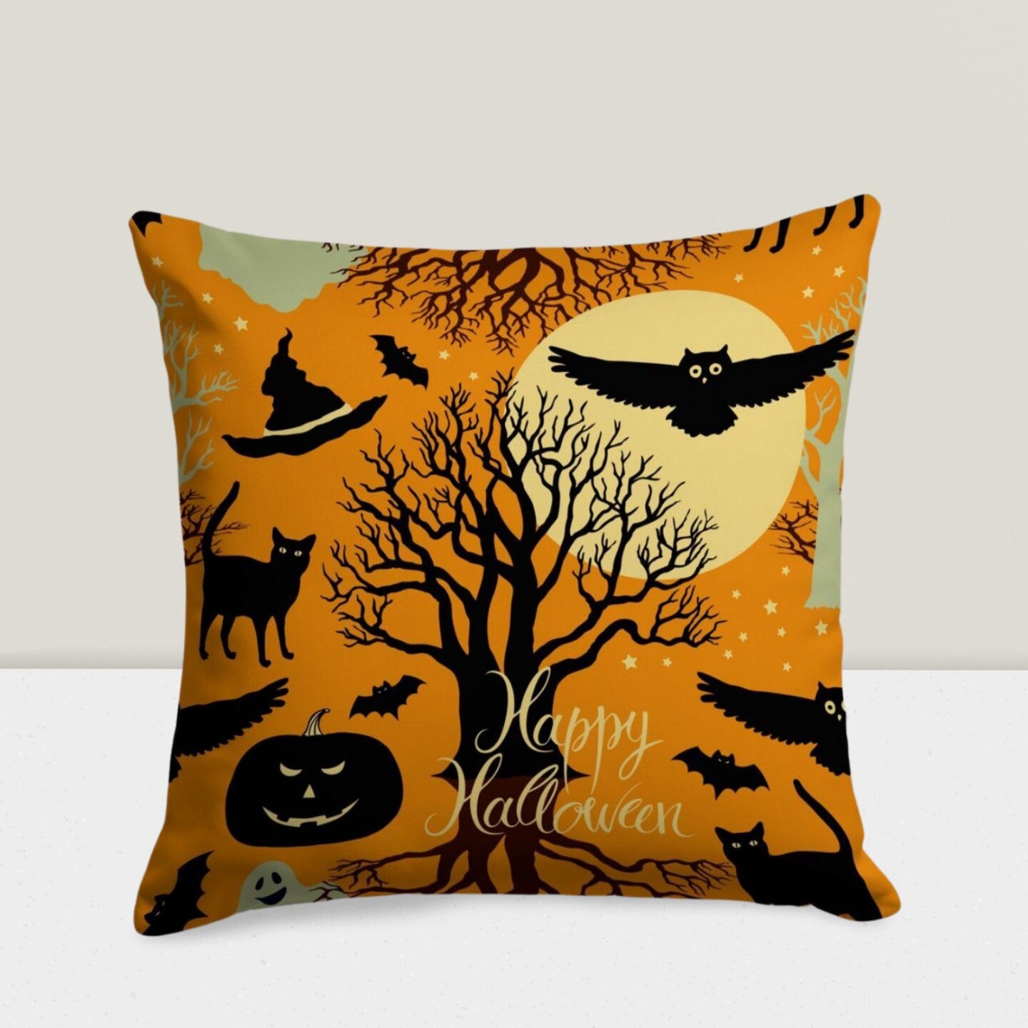 Pumpkin Ghost Accent Halloween Decor Cushion Cover