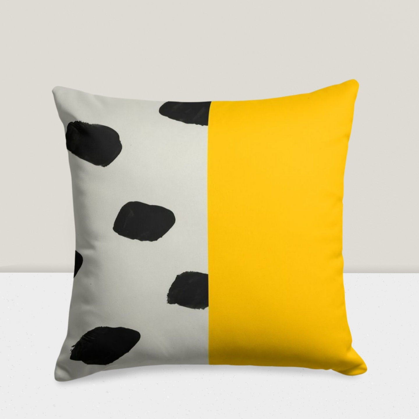 Black and Mustard Geometric Abstract Cushion Cover