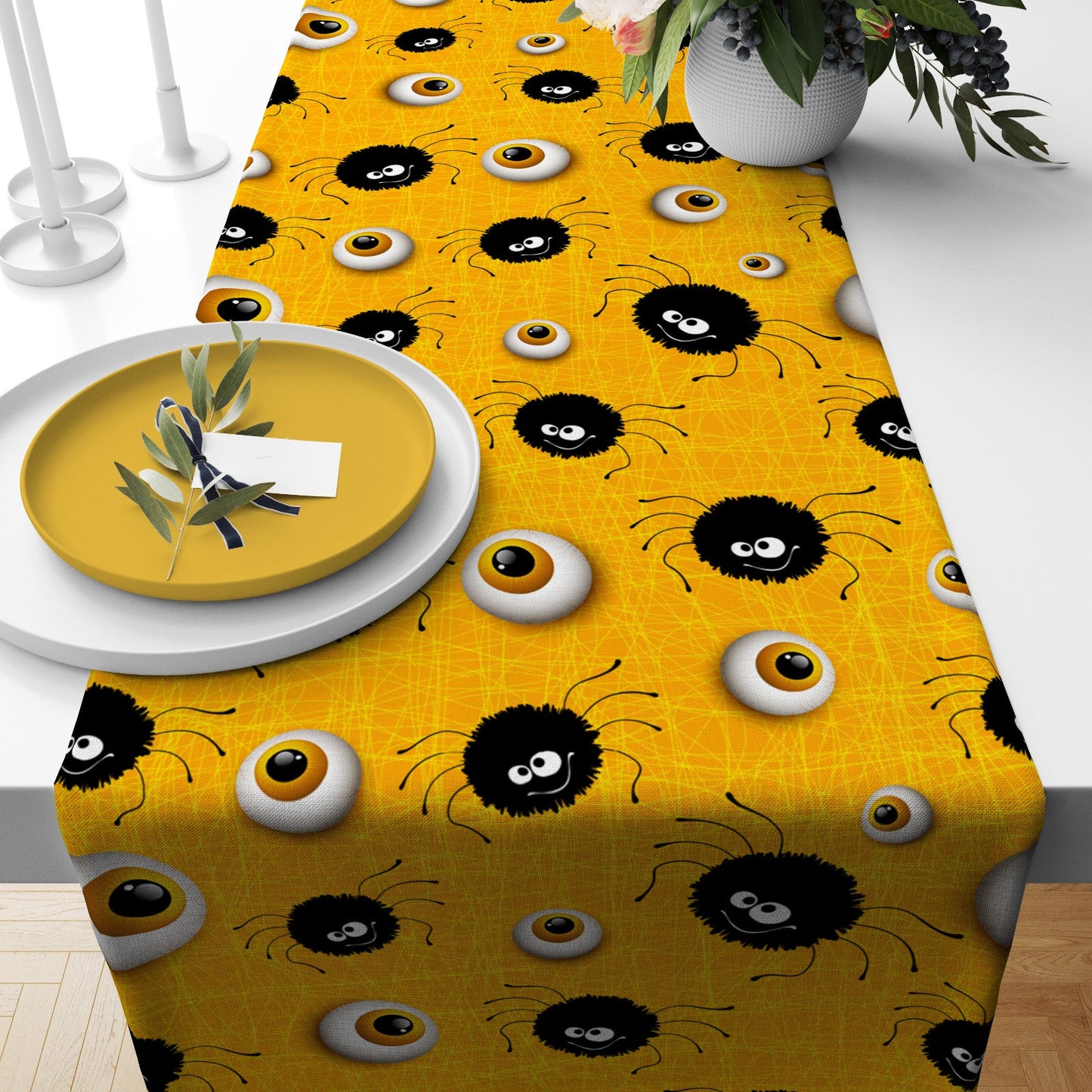 Spooky Spider Bat Halloween Table Runner