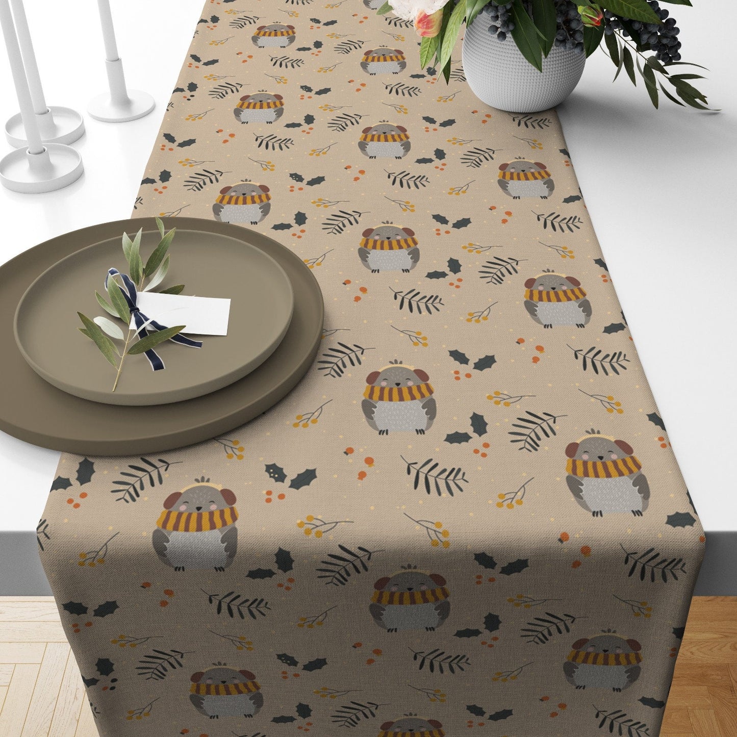 Woodland Creatures and Leaf Decoration Autumn Forest Table Runner
