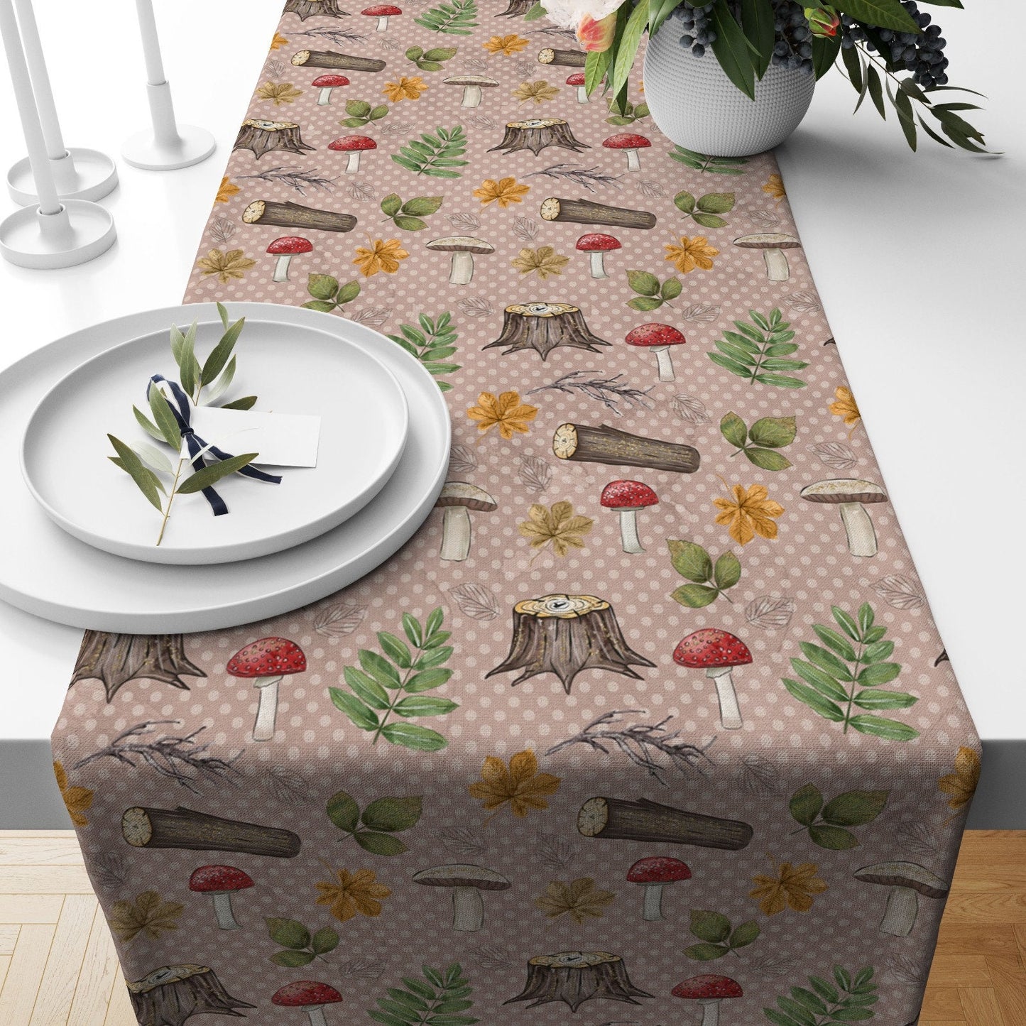 Woodland Creatures and Leaf Decoration Autumn Forest Table Runner