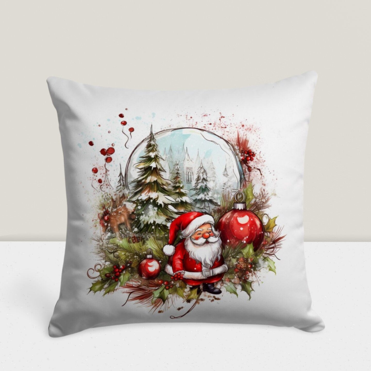 Christmas Wreath Festive Holiday Themed Cushion Cover