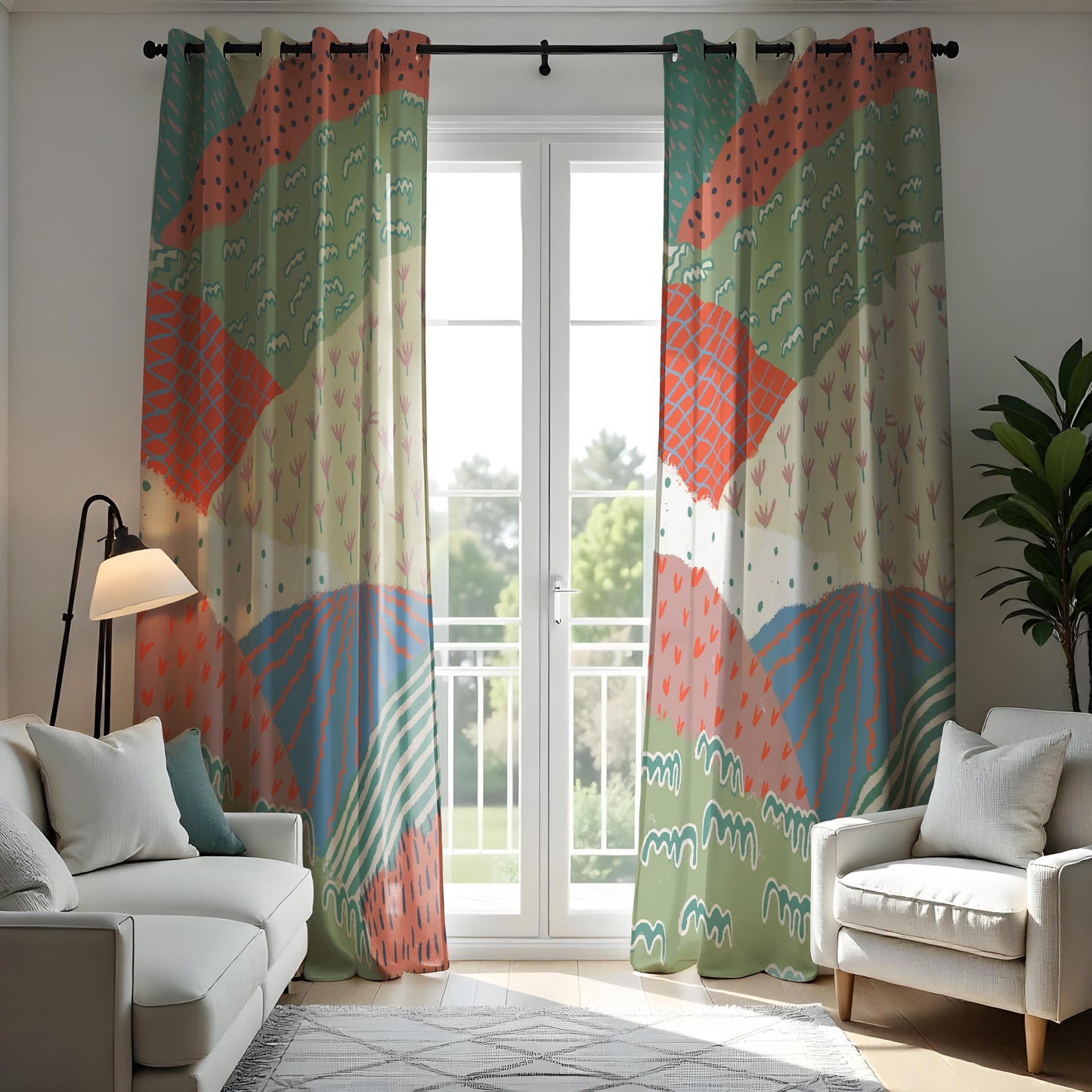 Colorful Patchwork Eyelet Curtains Boho Chic Window Drapes
