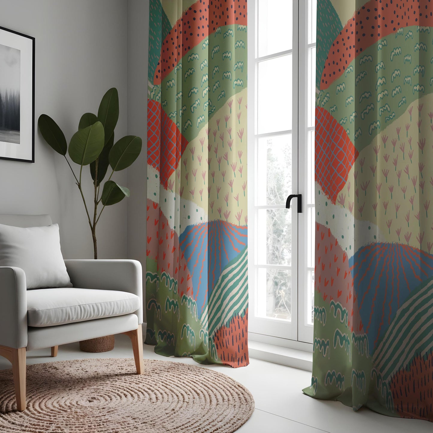 Colorful Patchwork Eyelet Curtains Boho Chic Window Drapes