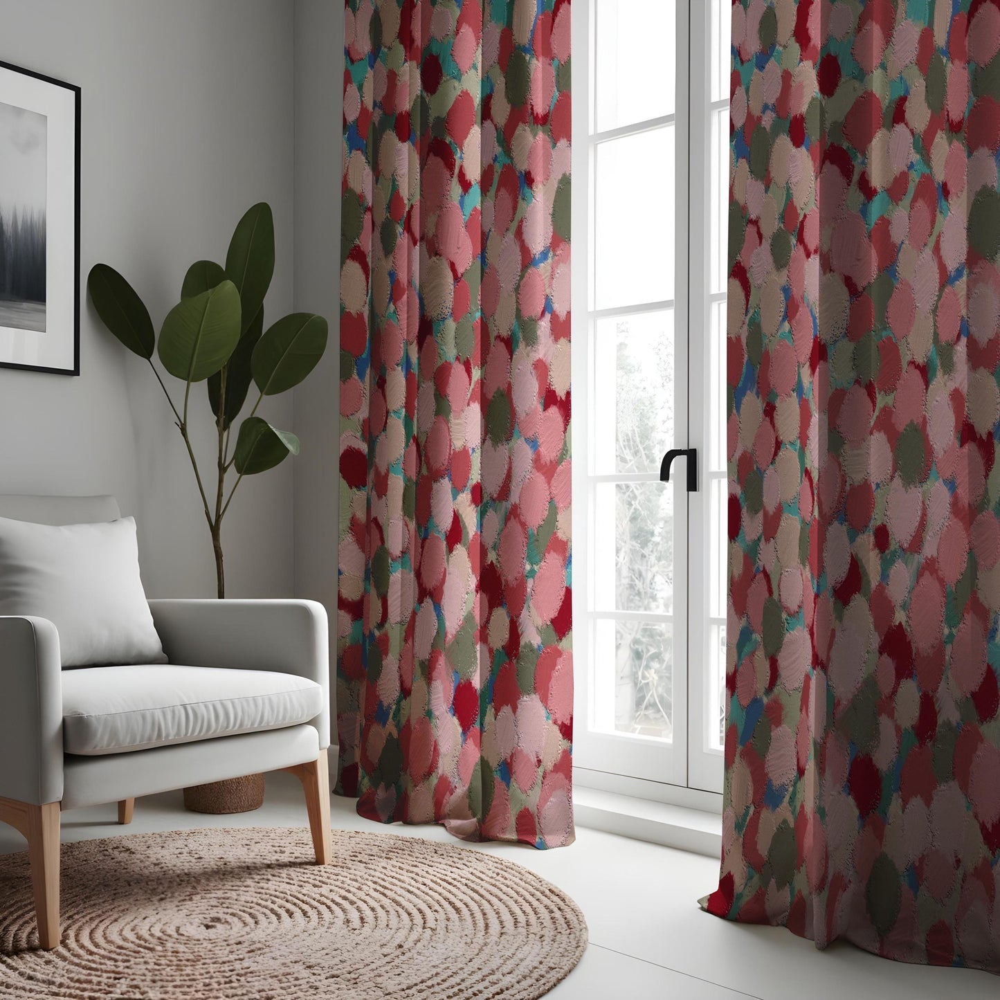 Abstract Painted Dots Curtains, Textured Brushstroke Pattern Drapes