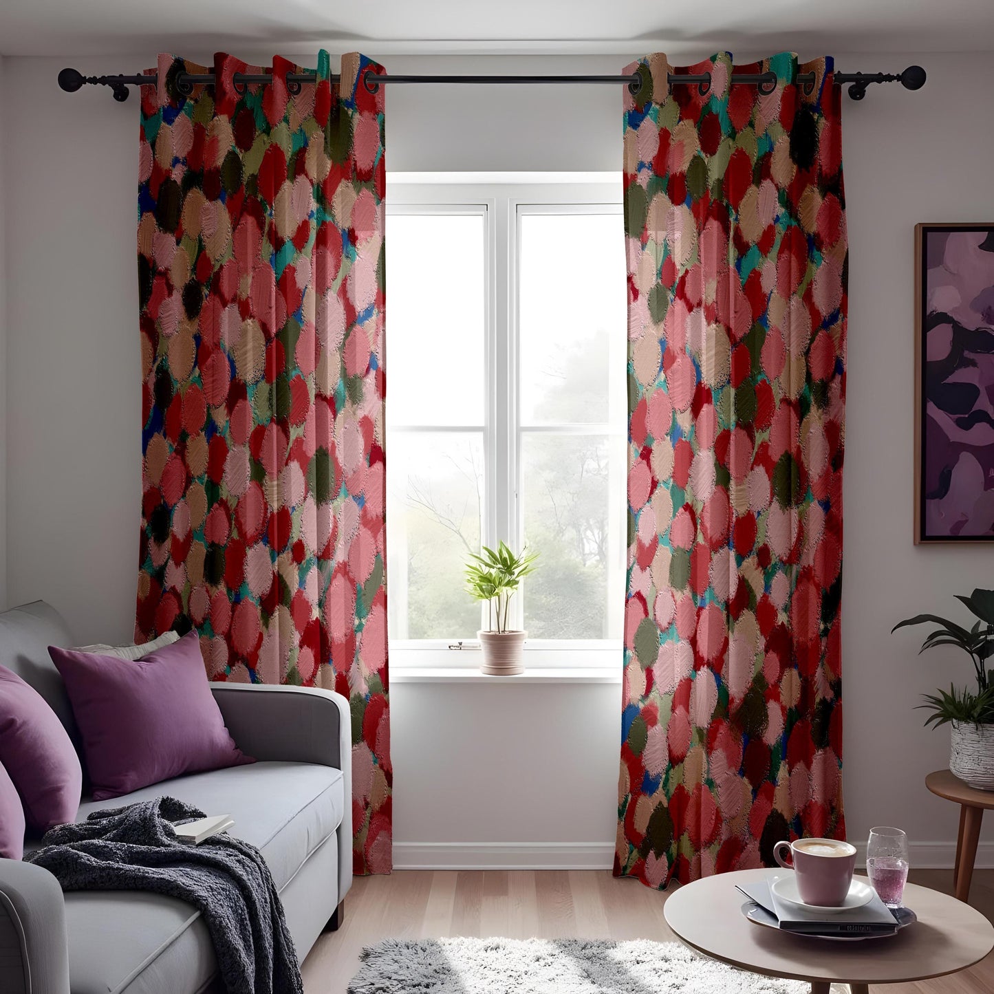 Abstract Painted Dots Curtains, Textured Brushstroke Pattern Drapes