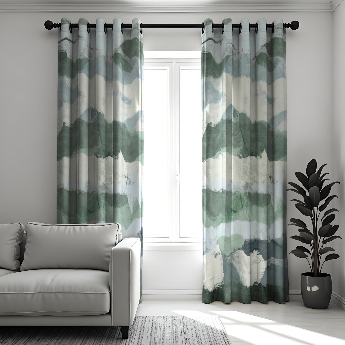 Watercolor Mountain Landscape Curtains, Serene Abstract Nature Drapes