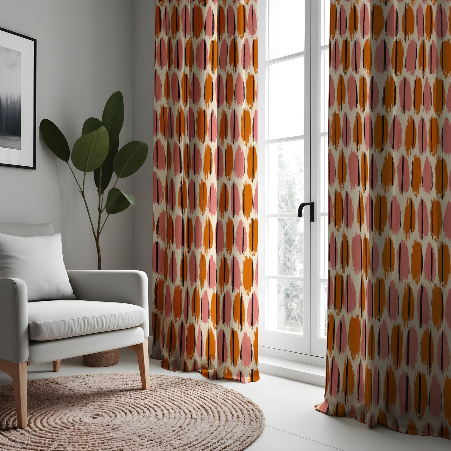 Modern Abstract Dot Curtains, Brushstroke Minimalist Geometric Drapes