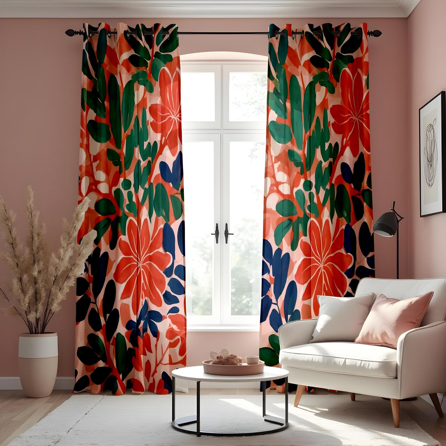 Bold Tropical Floral Curtains, Vibrant Botanical Print Drapes