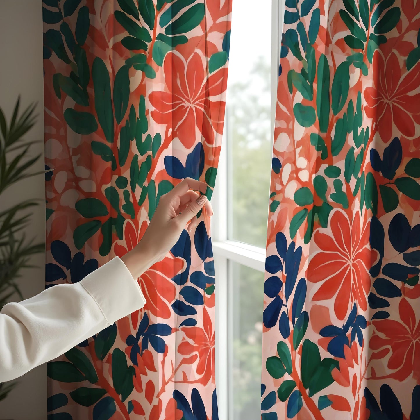 Bold Tropical Floral Curtains, Vibrant Botanical Print Drapes