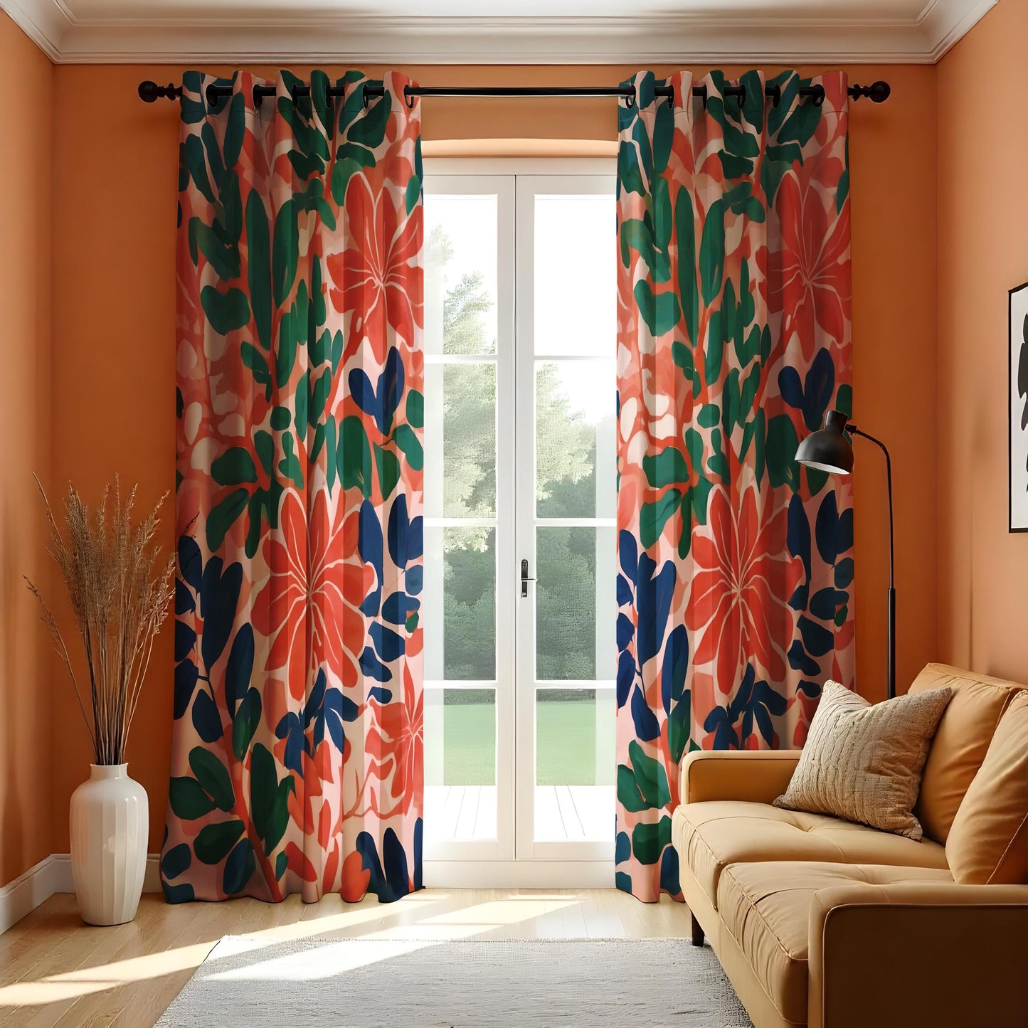 Bold Tropical Floral Curtains, Vibrant Botanical Print Drapes