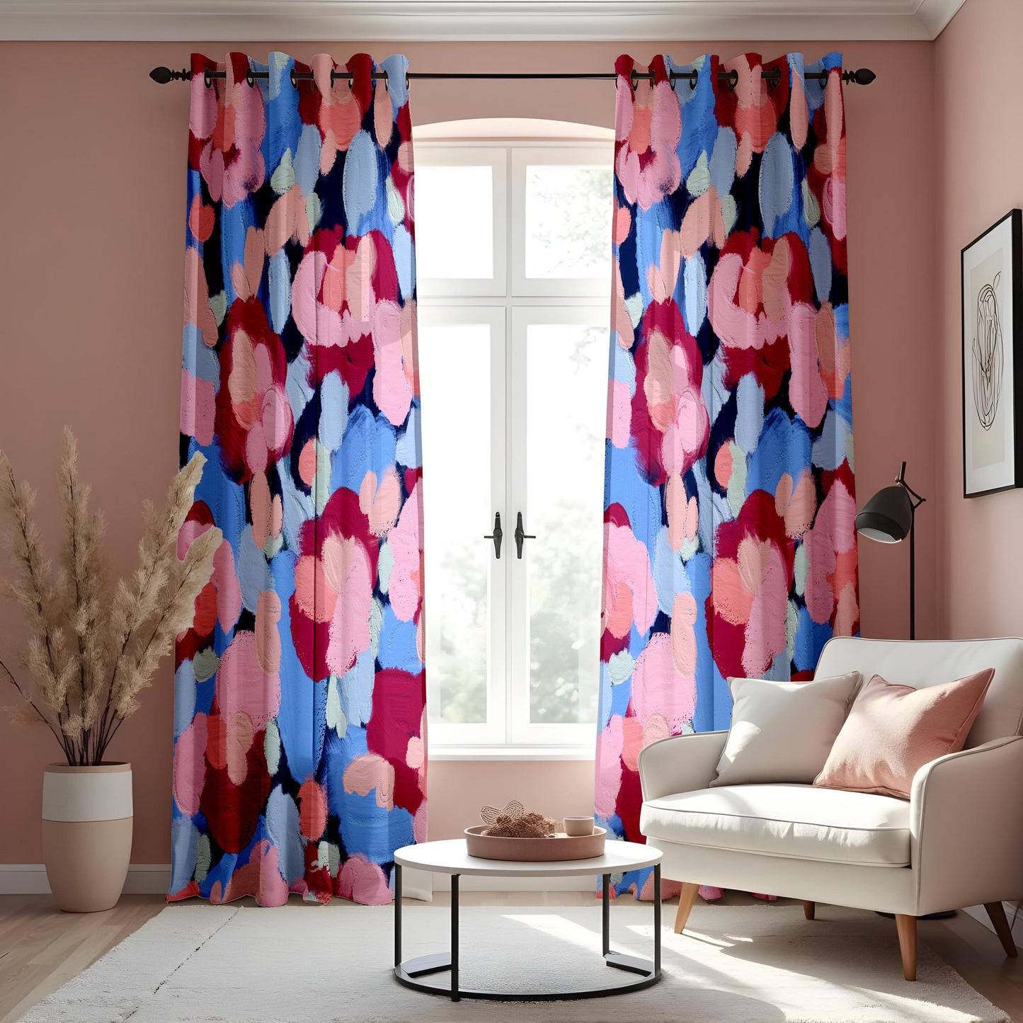 Abstract Floral Brushstroke Curtains, Bold Hand-Painted Style Drapes