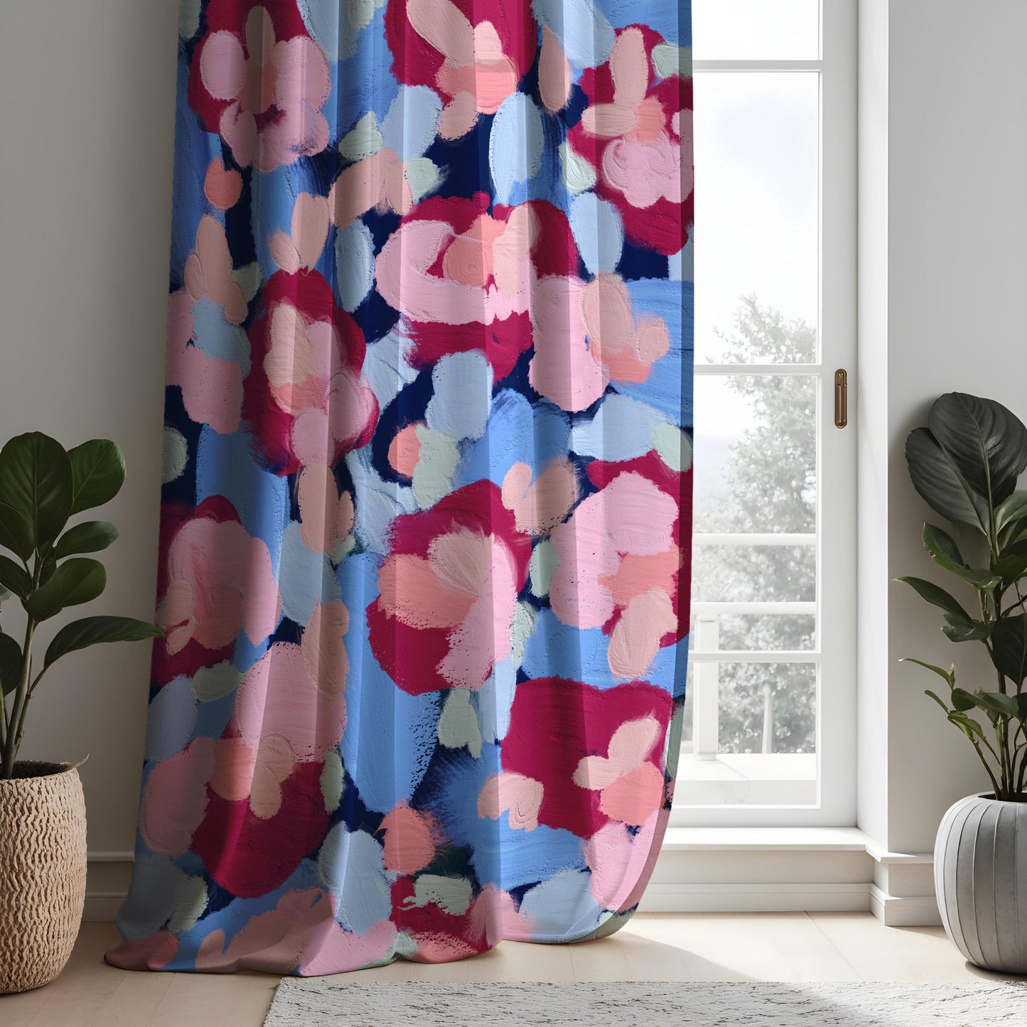 Abstract Floral Brushstroke Curtains, Bold Hand-Painted Style Drapes
