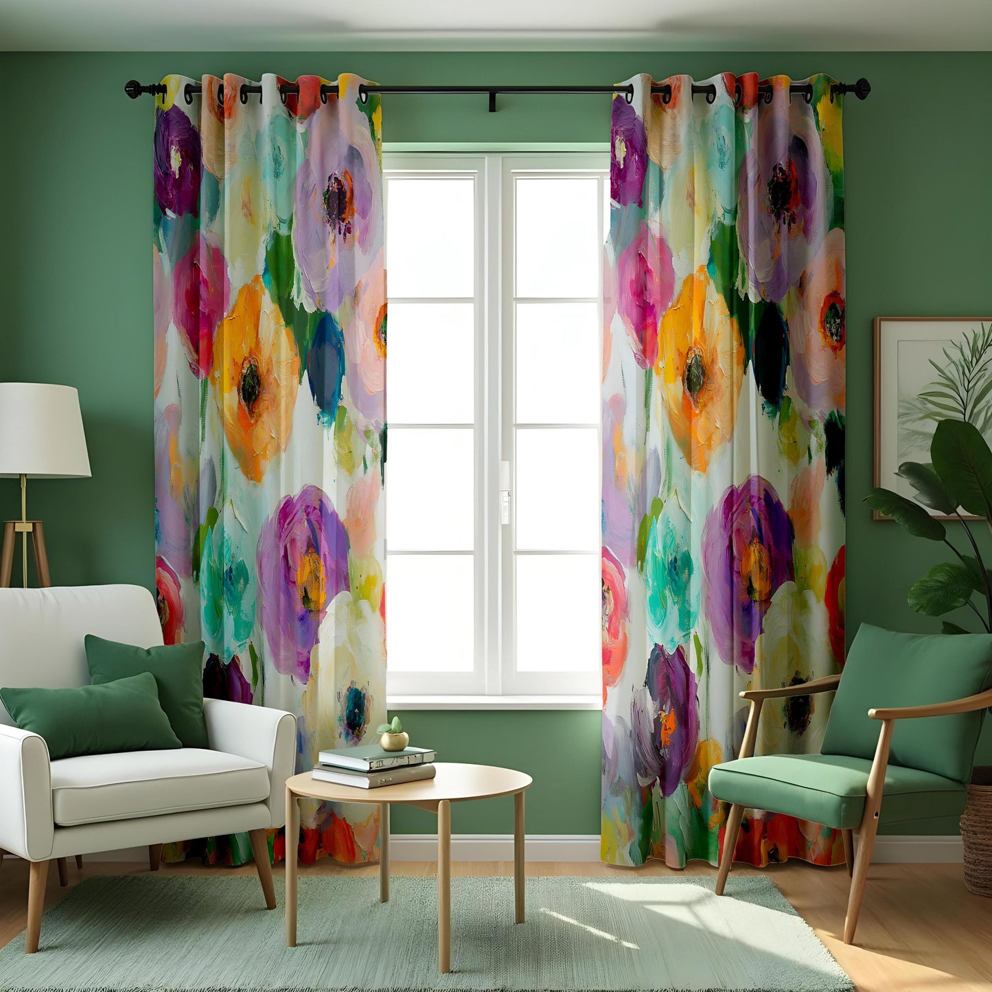 Watercolor Floral Curtains, Vibrant Multicolor Flower Print Drapes