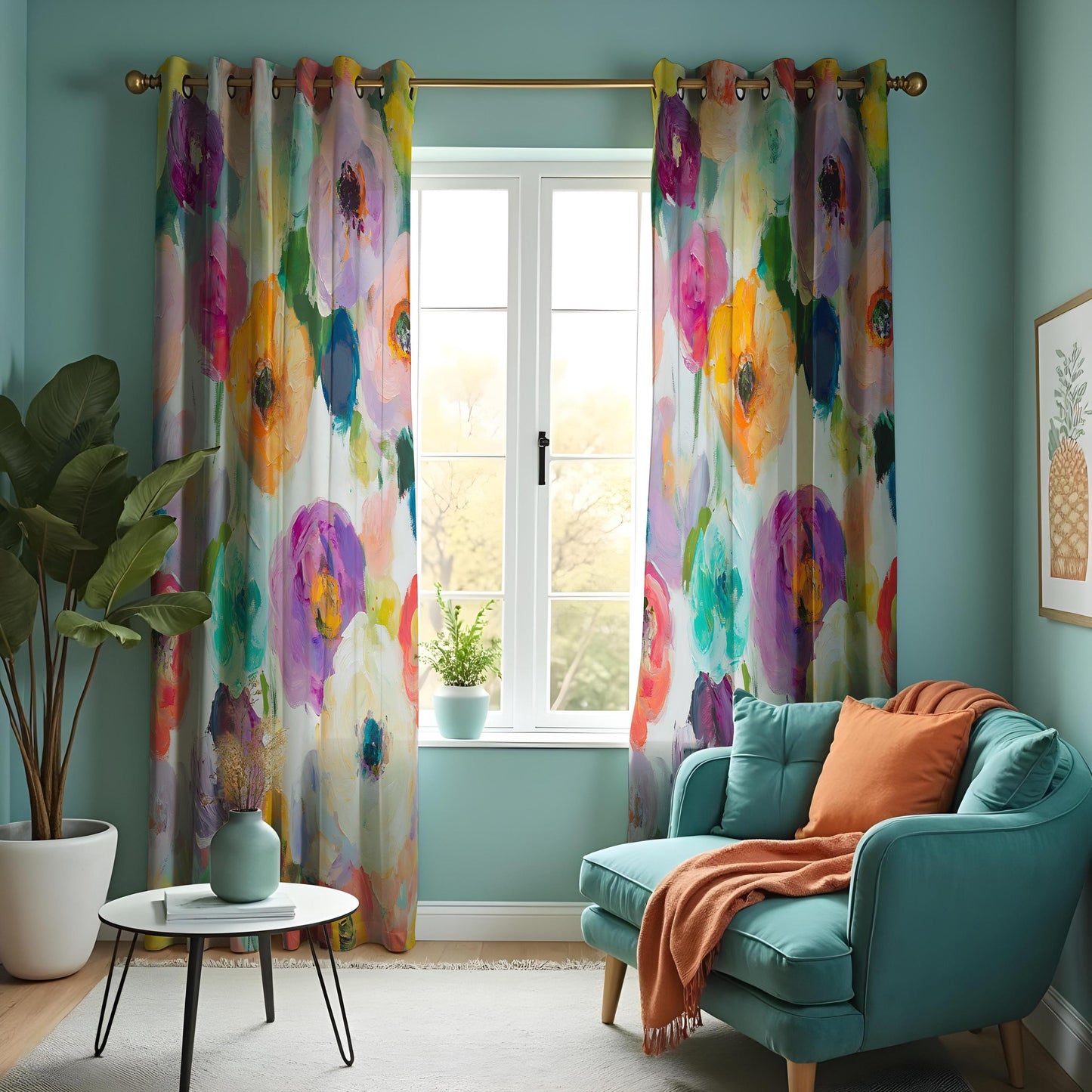 Watercolor Floral Curtains, Vibrant Multicolor Flower Print Drapes