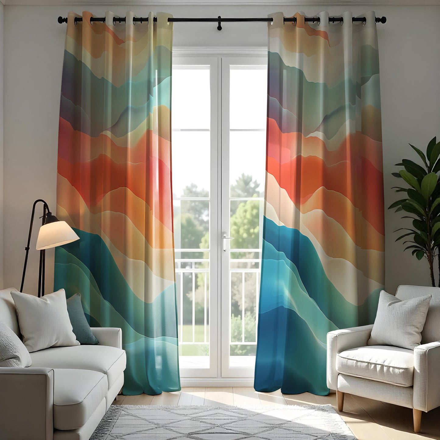 Abstract Colorful Wave Curtain, Soft Watercolor Gradient Drape