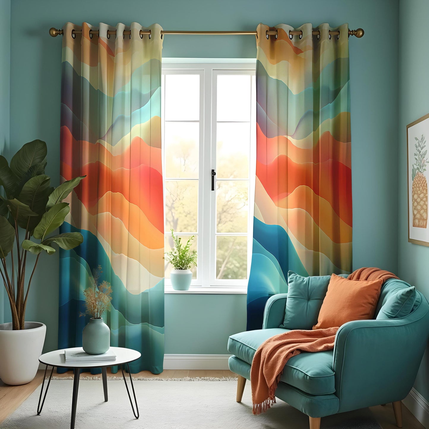 Abstract Colorful Wave Curtain, Soft Watercolor Gradient Drape