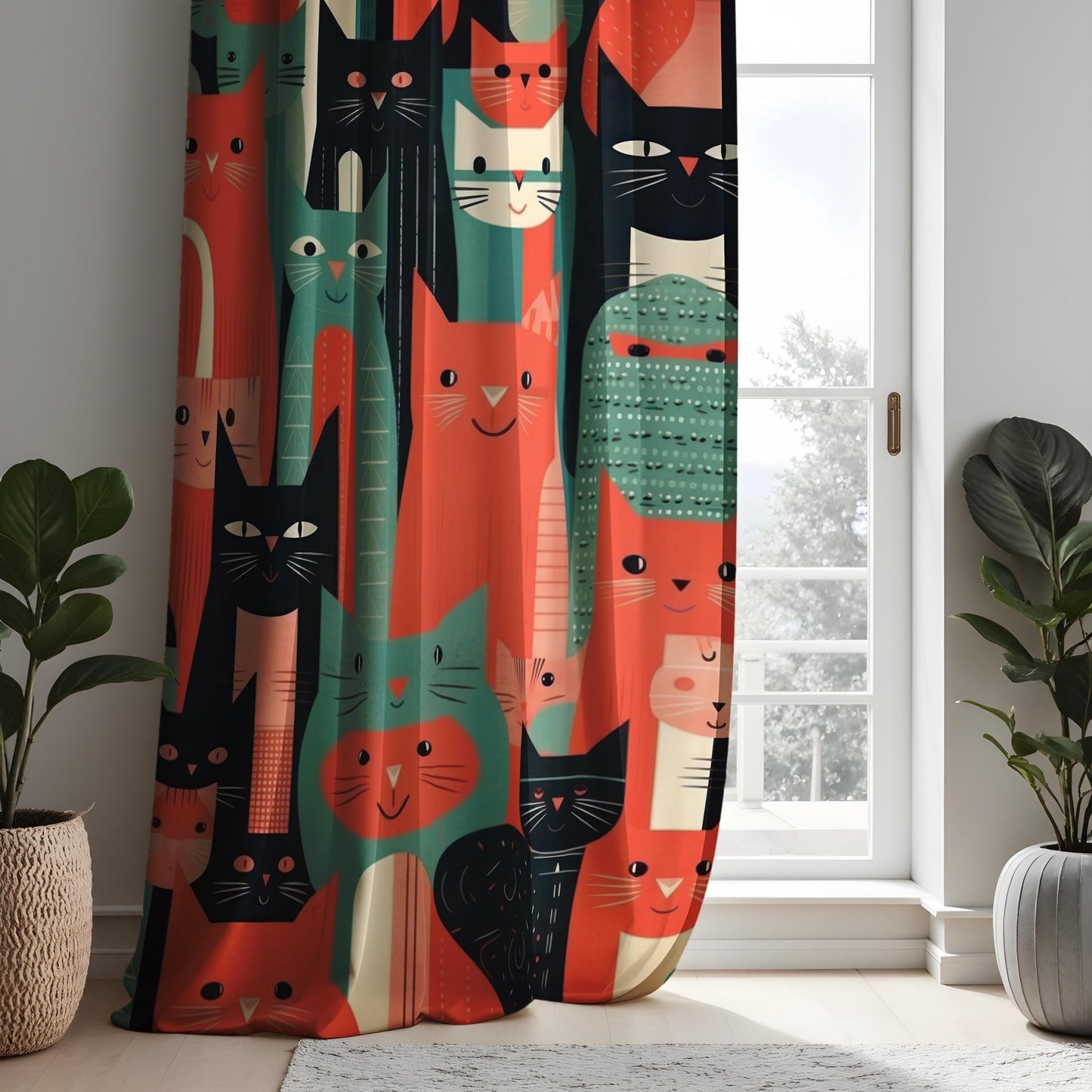 Fun Cat Pattern Curtain, Colorful Cartoon Cat Drape