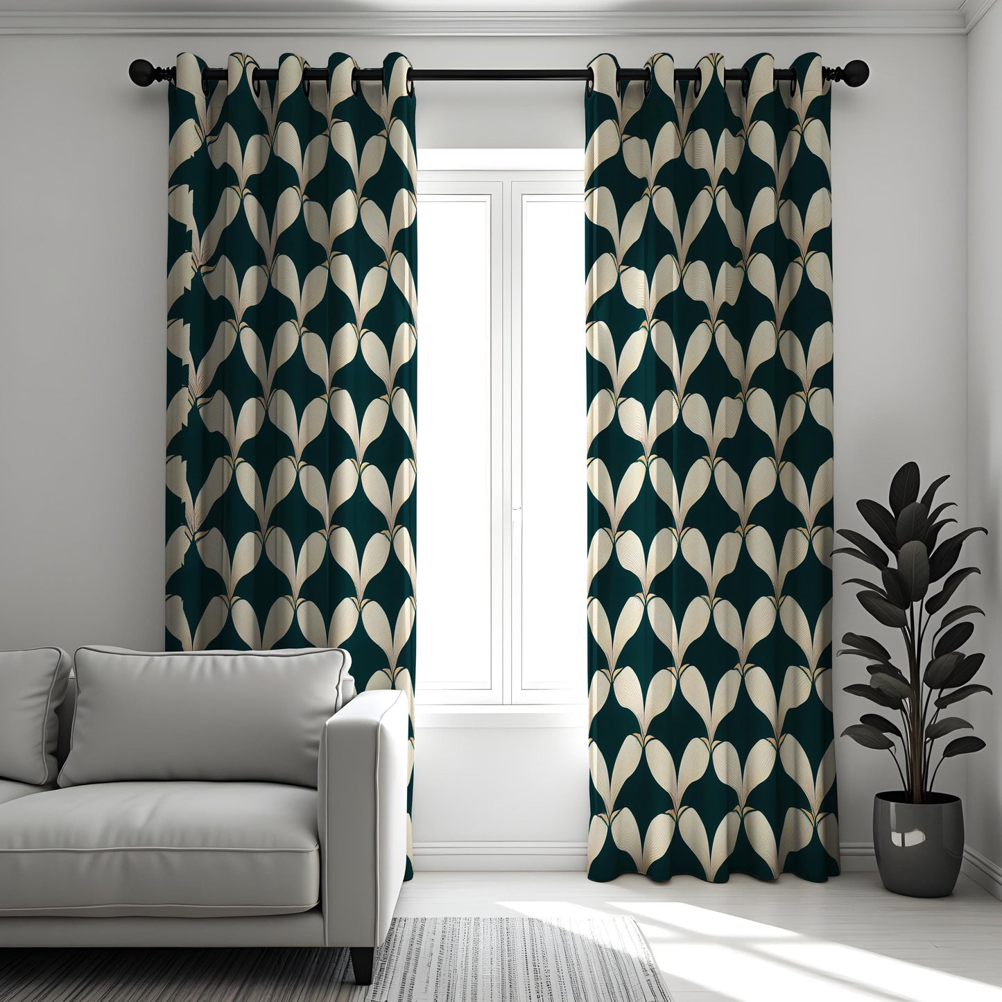 Leaf Pattern Curtains, Geometric Window Drapes, Modern Home Decor