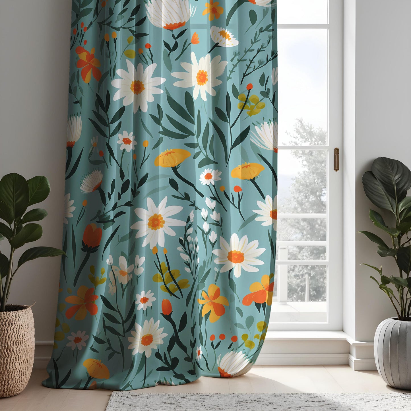 Floral Summer Curtains, Daisy & Wildflower Window Drapes