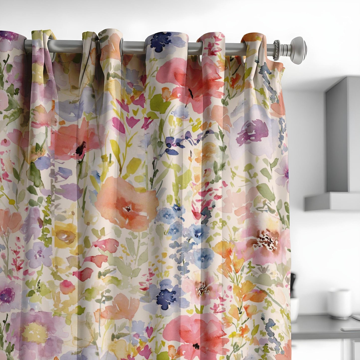Floral Print Curtains, Watercolor Flowers Soft Pastel Drapes
