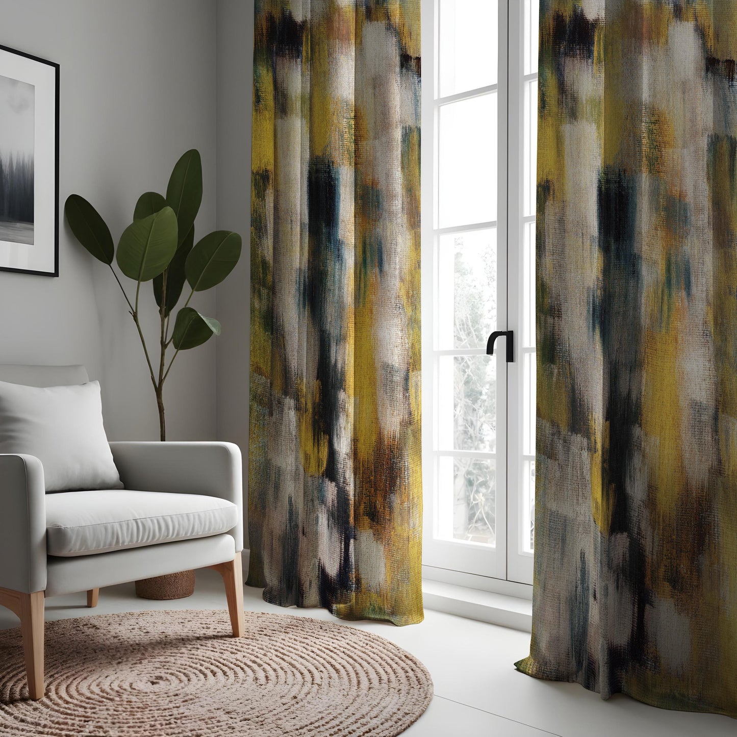Abstract Art Curtains, Modern Geometric Brush Stroke Window Drapes
