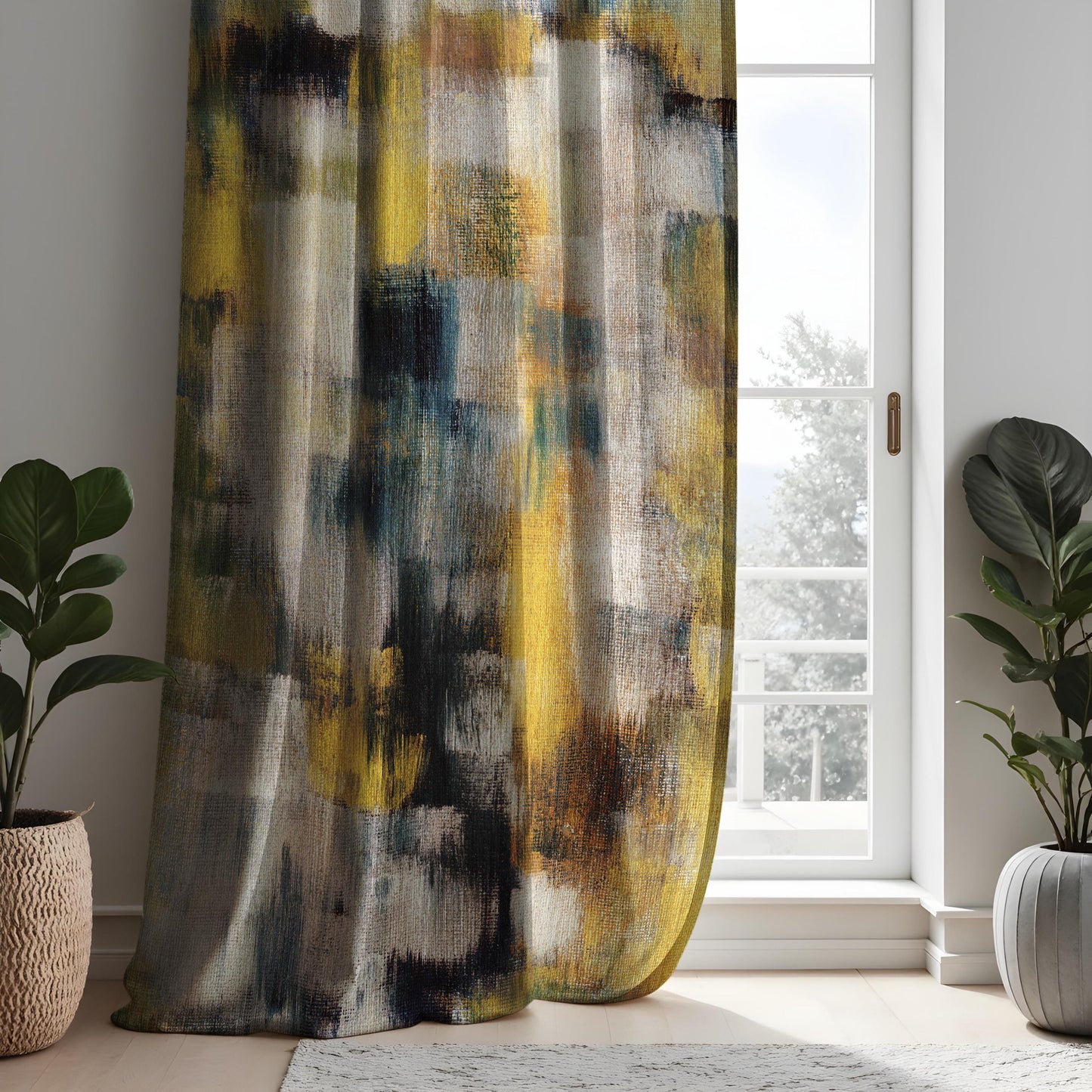 Abstract Art Curtains, Modern Geometric Brush Stroke Window Drapes