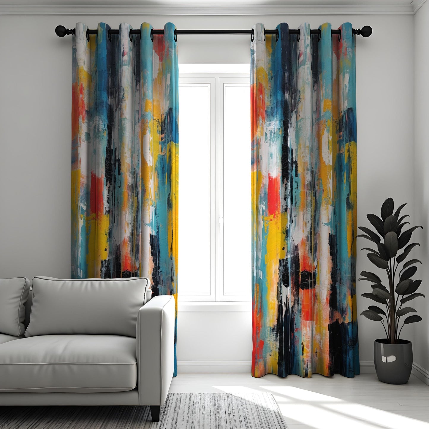 Abstract Art Curtains, Bold Multi-Color Brushstrokes Modern Drapes
