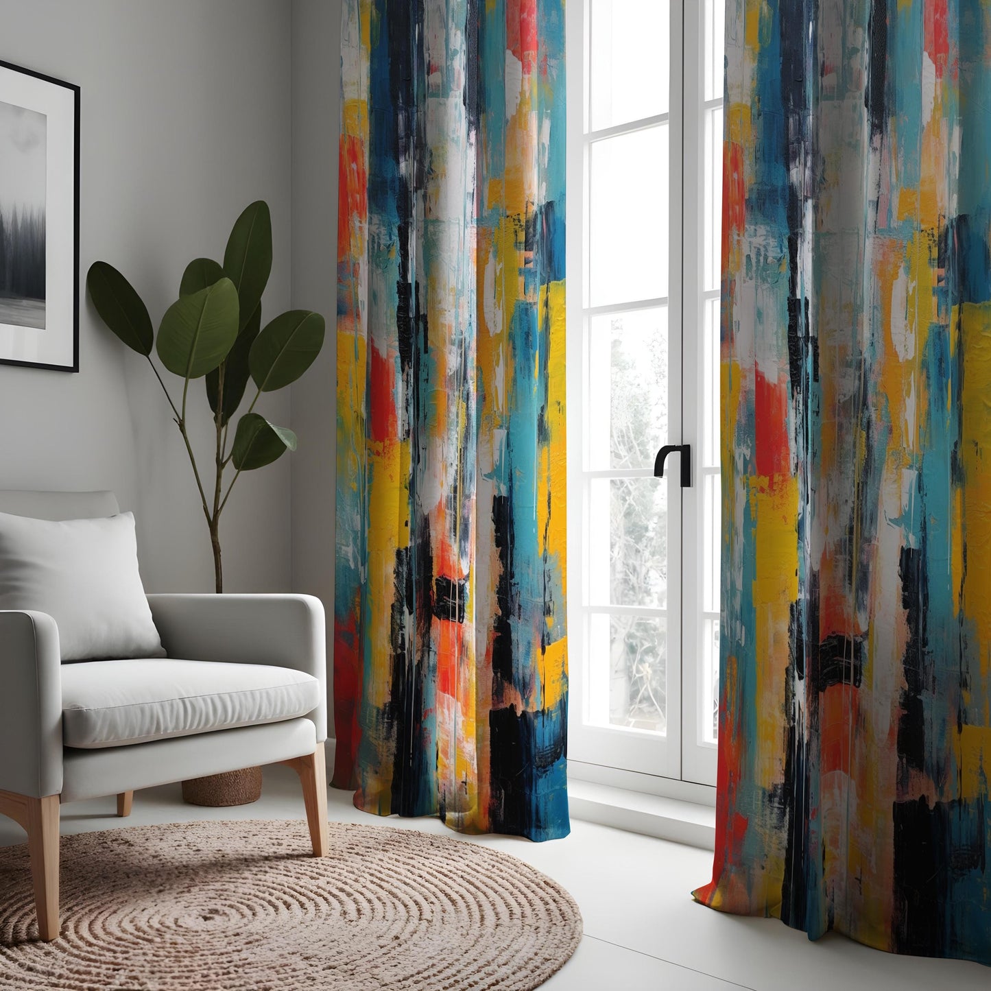 Abstract Art Curtains, Bold Multi-Color Brushstrokes Modern Drapes