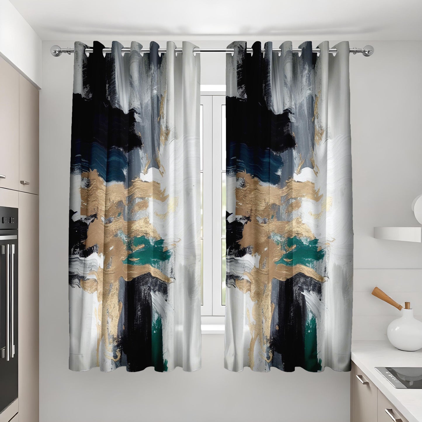 Abstract Art Curtains, Paint Brush Strokes Effect Drapes