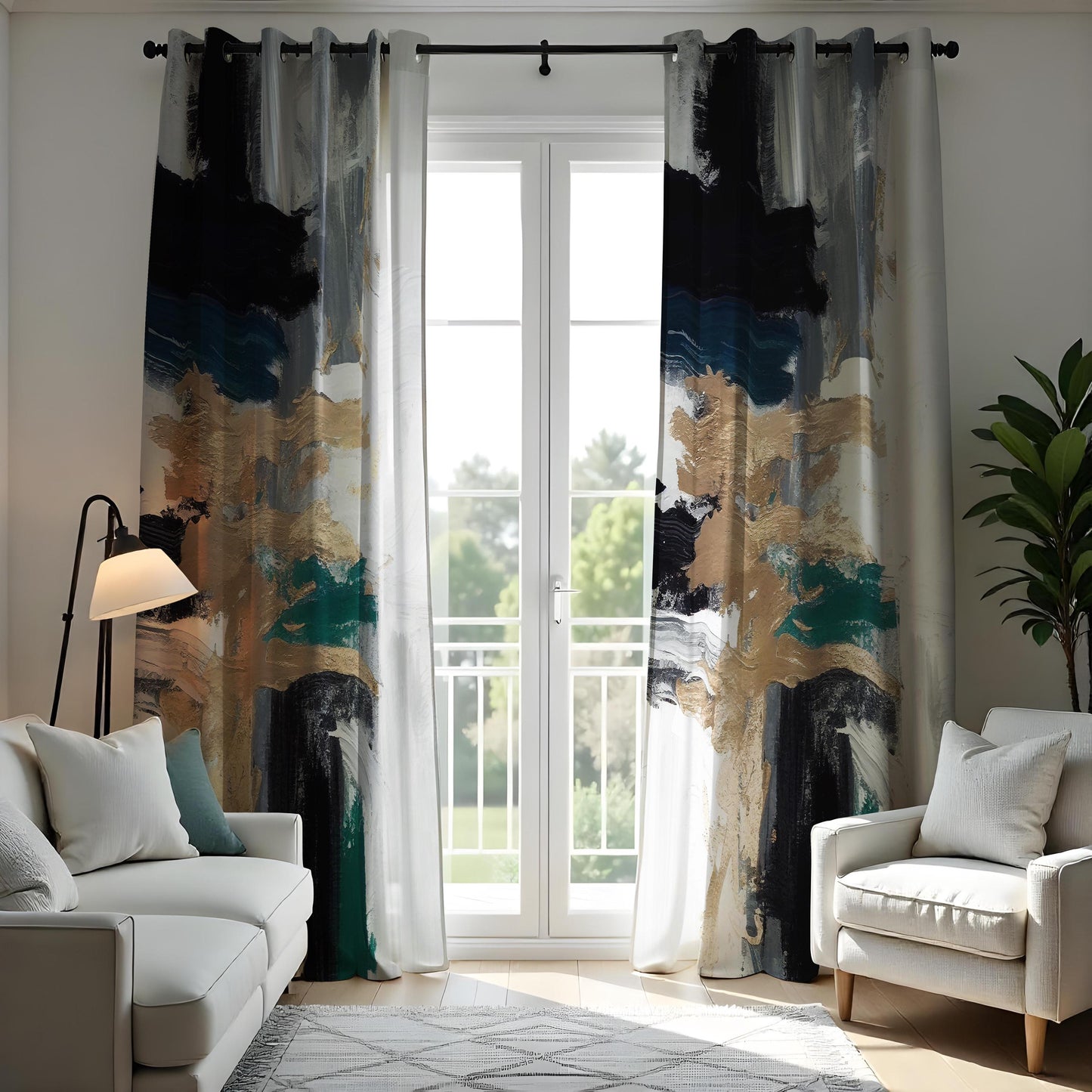 Abstract Art Curtains, Paint Brush Strokes Effect Drapes