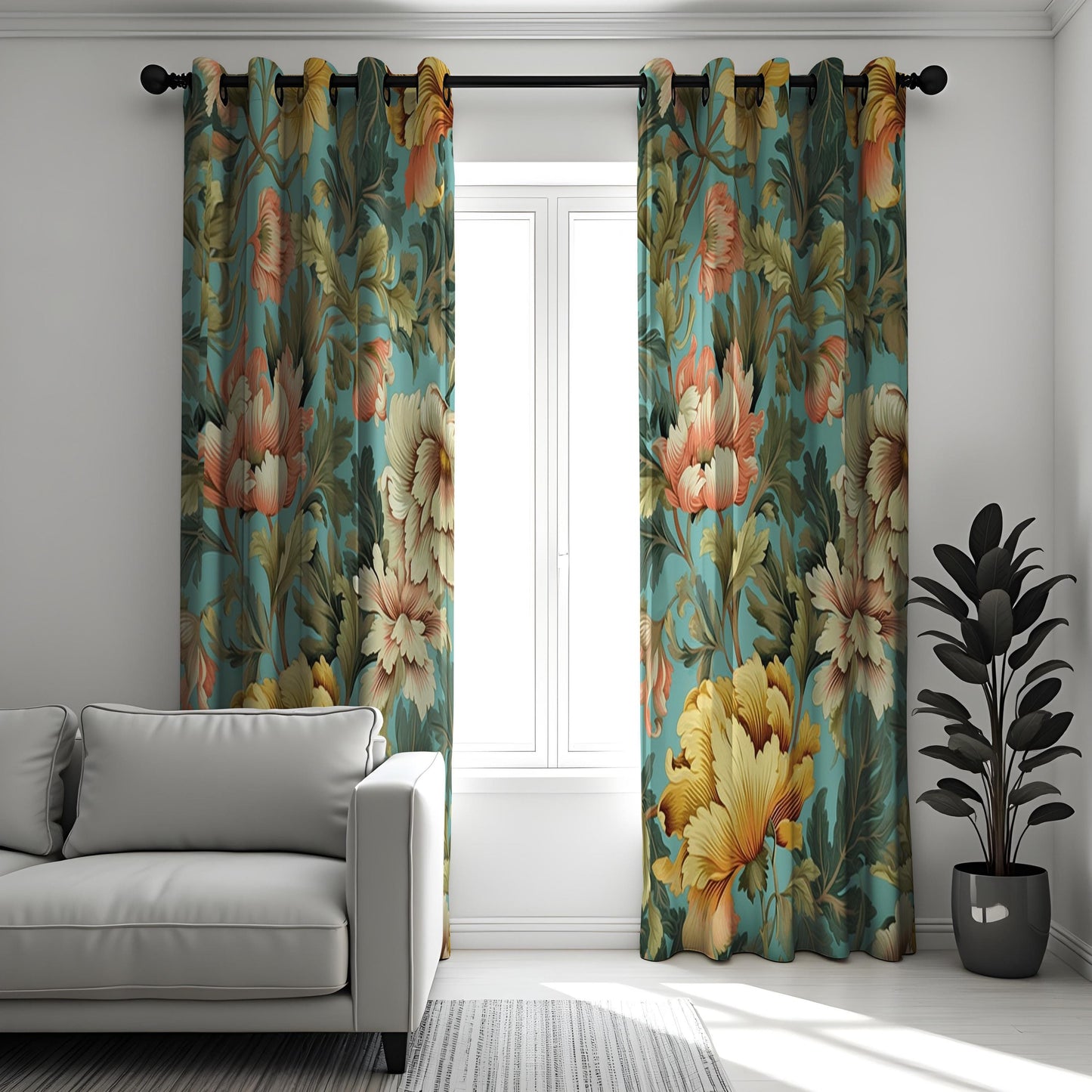 Vibrant Floral Curtain, Tropical Flower Print Drape