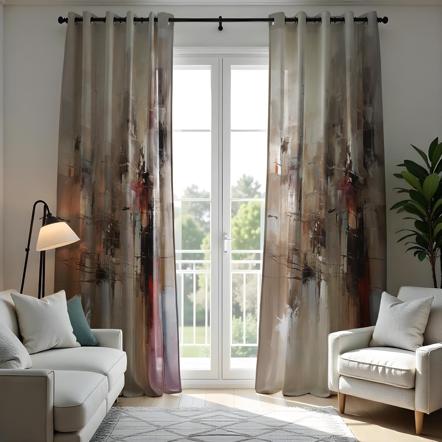Abstract Art Curtain, Earth Tones Modern Brushstroke Plush Drape