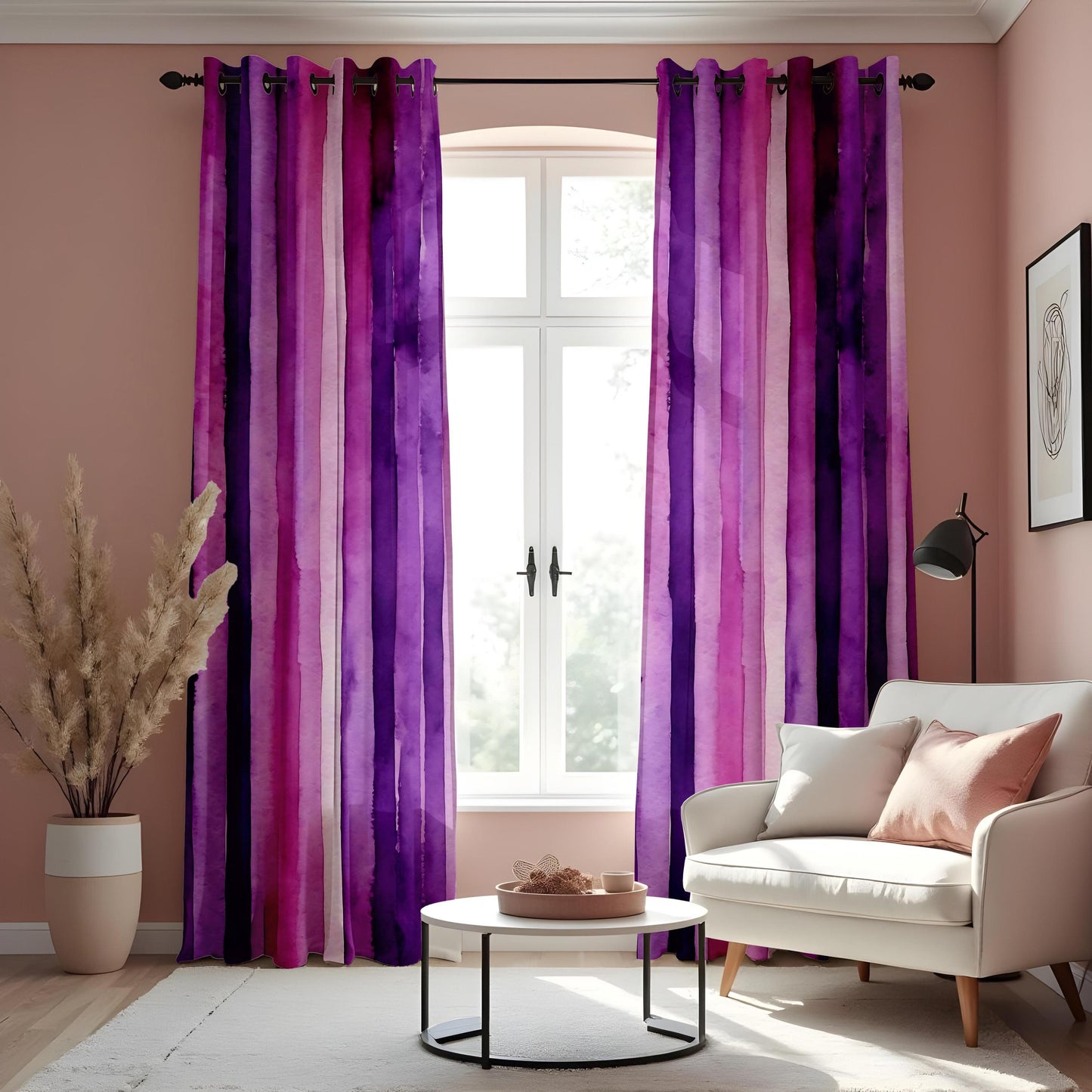Watercolor Stripe Curtain, Purple & Lavender Gradient Design Drape