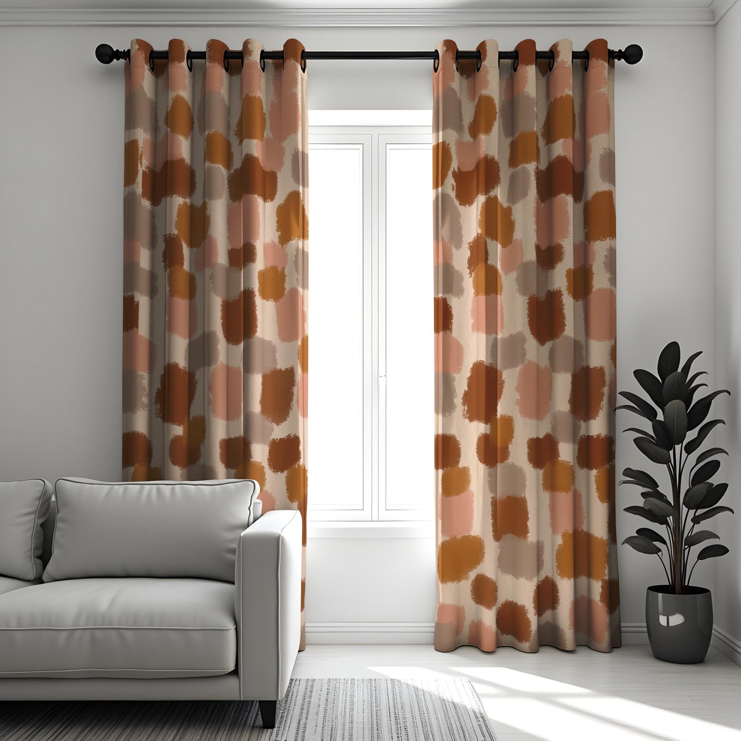 Abstract Pattern Curtains, Warm Color Blocks Drapes