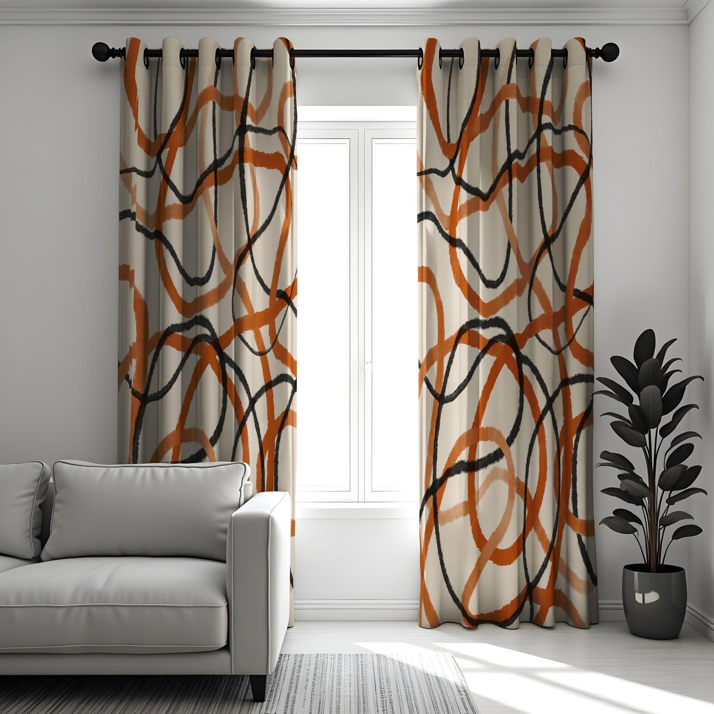 Abstract Neutral Brown & Cream Curtain, Modern Geometric Drape