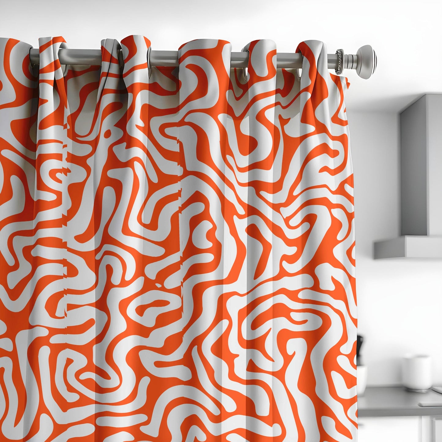 Abstract Orange & White Swirl Curtains, Modern Retro Style Drapes