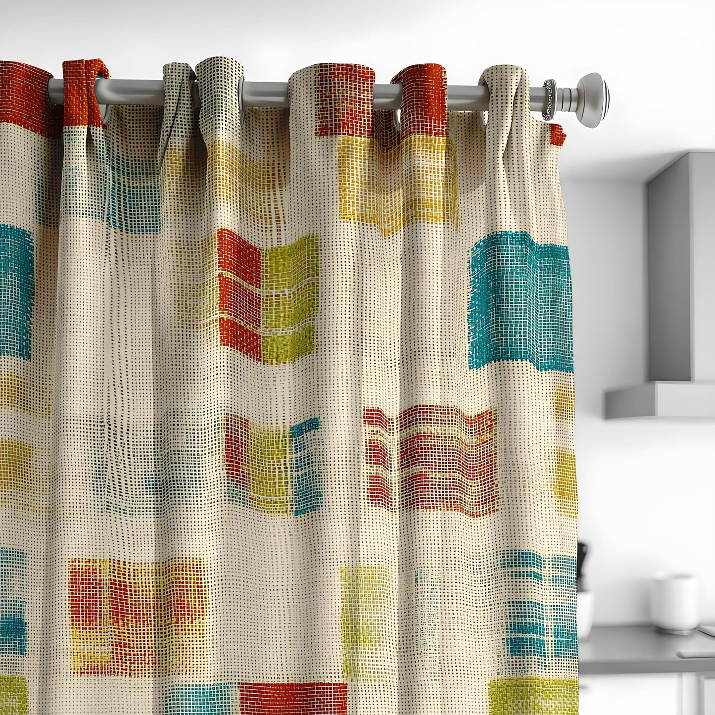 Geometric Pattern Curtains, Colorful Abstract Drapes, Modern Window